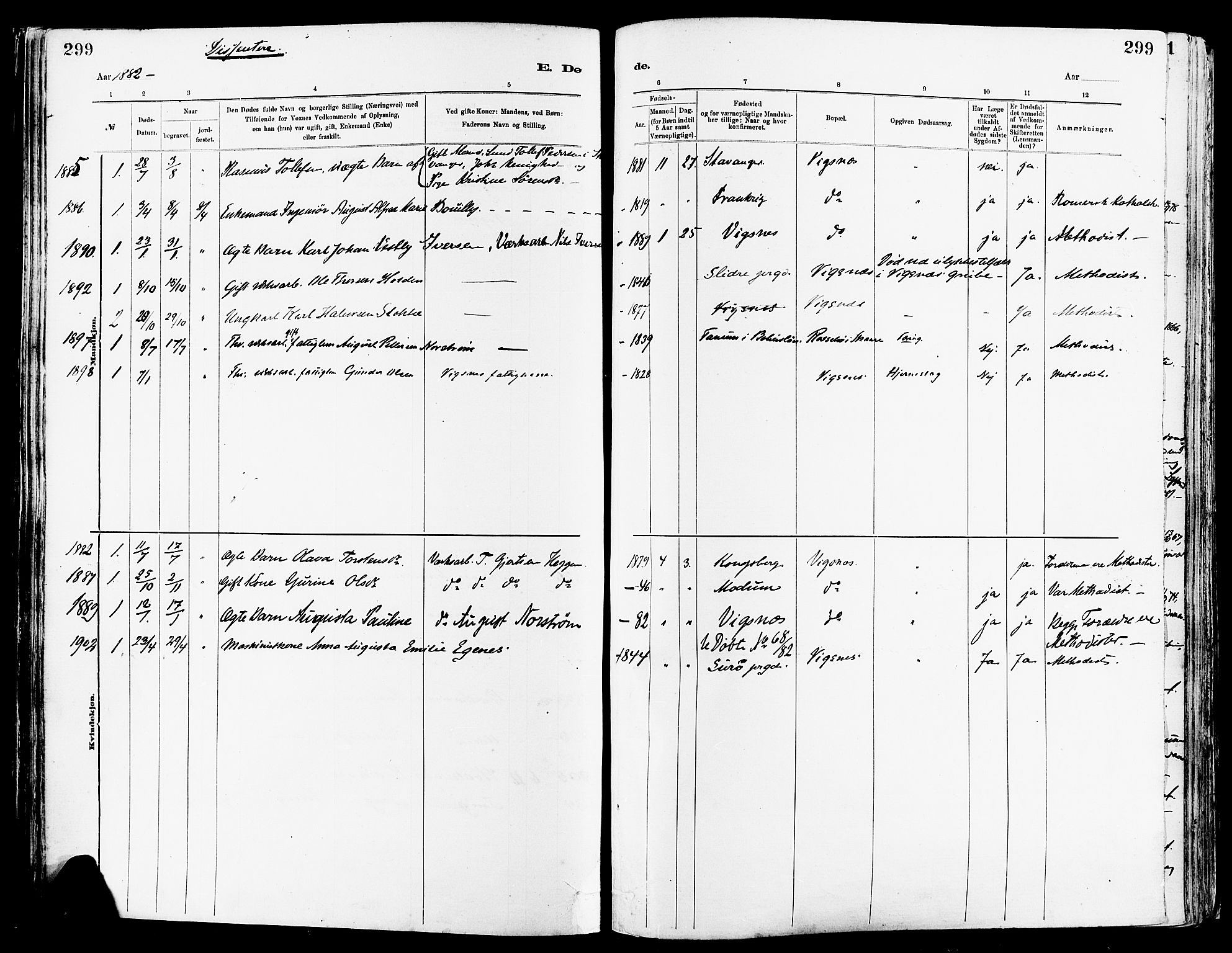Avaldsnes sokneprestkontor, SAST/A -101851/H/Ha/Haa/L0015: Ministerialbok nr. A 15, 1880-1906, s. 299