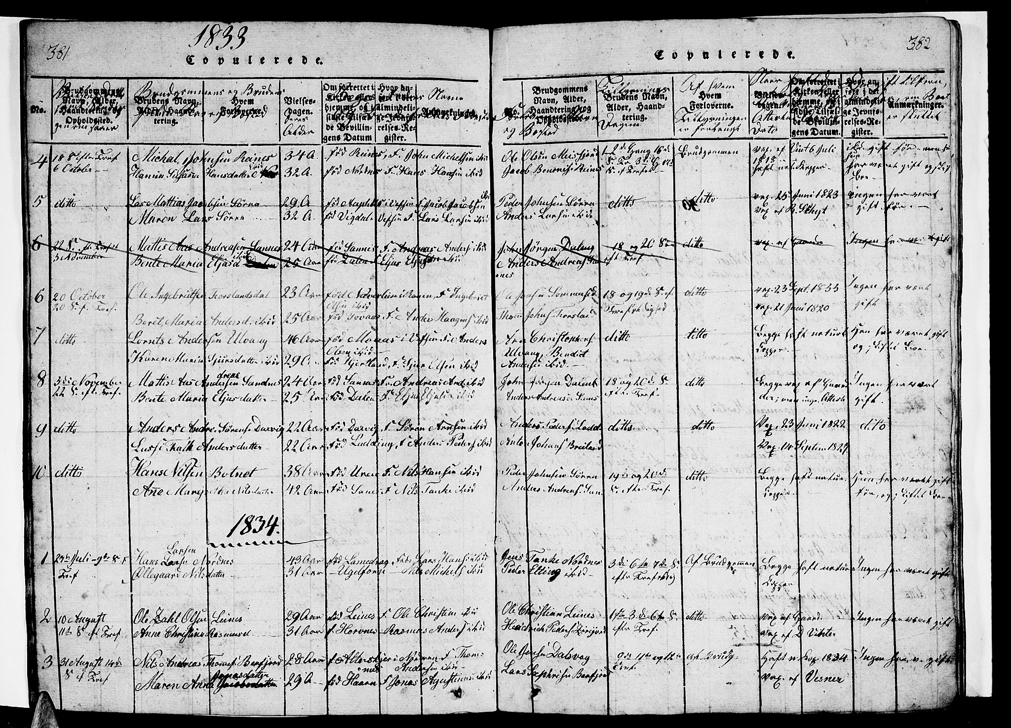 Ministerialprotokoller, klokkerbøker og fødselsregistre - Nordland, AV/SAT-A-1459/831/L0474: Klokkerbok nr. 831C01, 1820-1850, s. 381-382