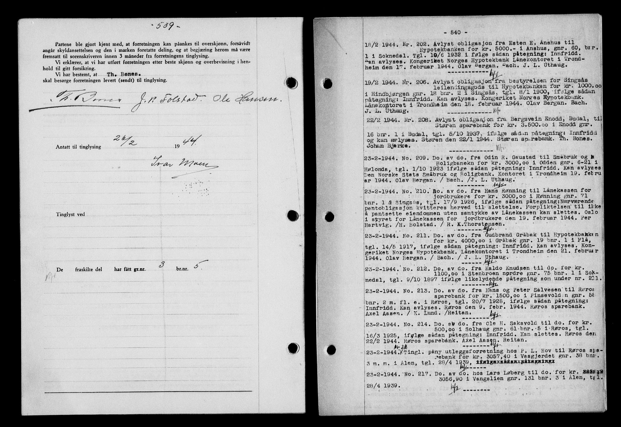 Gauldal sorenskriveri, SAT/A-0014/1/2/2C/L0057: Pantebok nr. 62, 1943-1944, Dagboknr: 202/1944