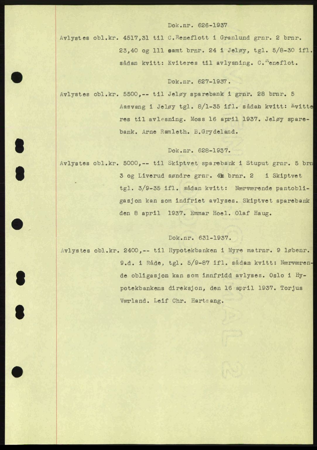 Moss sorenskriveri, SAO/A-10168: Pantebok nr. B3, 1937-1937, Dagboknr: 626/1937