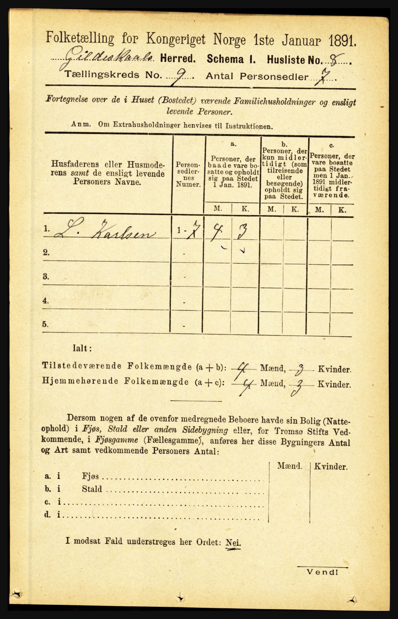 RA, Folketelling 1891 for 1838 Gildeskål herred, 1891, s. 2725