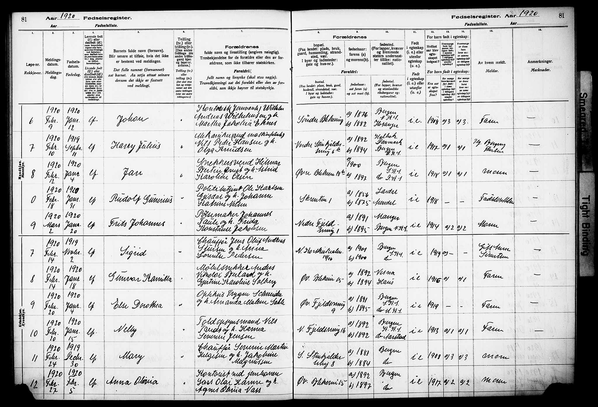 Korskirken sokneprestembete, SAB/A-76101/I/Id/L00A1: Fødselsregister nr. A 1, 1916-1929, s. 81