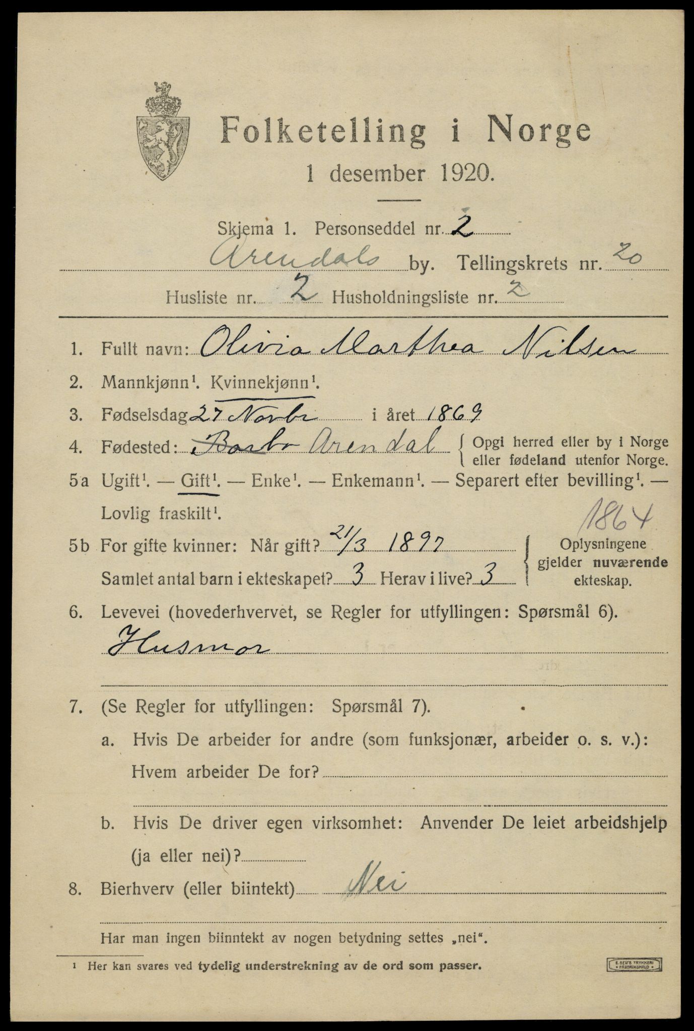 SAK, Folketelling 1920 for 0903 Arendal kjøpstad, 1920, s. 26862