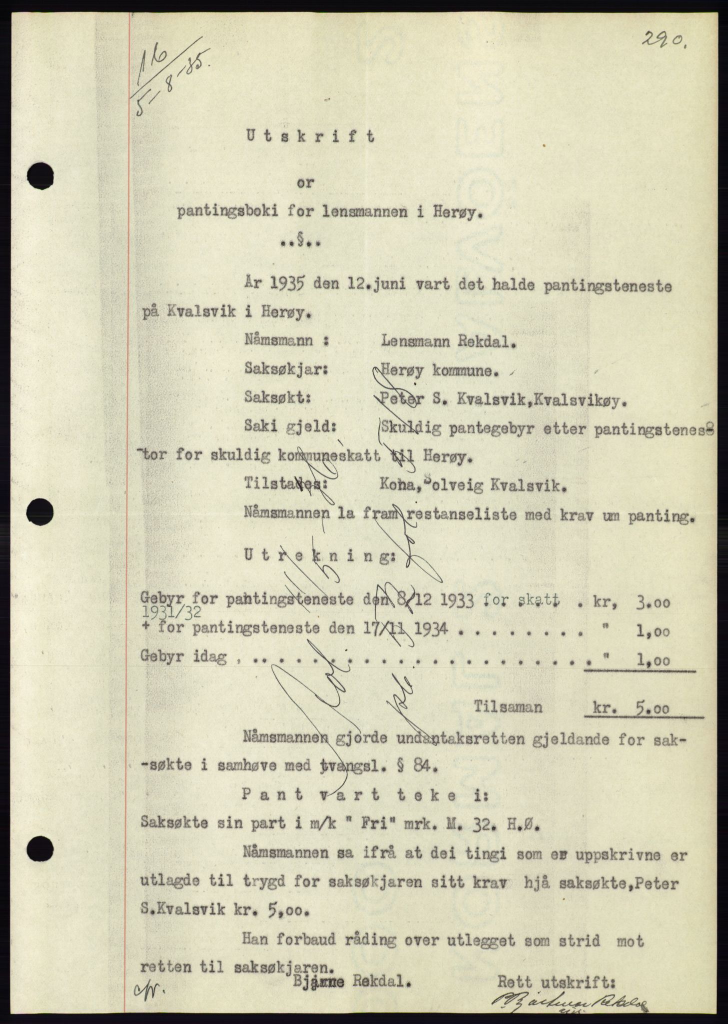 Søre Sunnmøre sorenskriveri, SAT/A-4122/1/2/2C/L0059: Pantebok nr. 53, 1935-1935, Tingl.dato: 05.08.1935