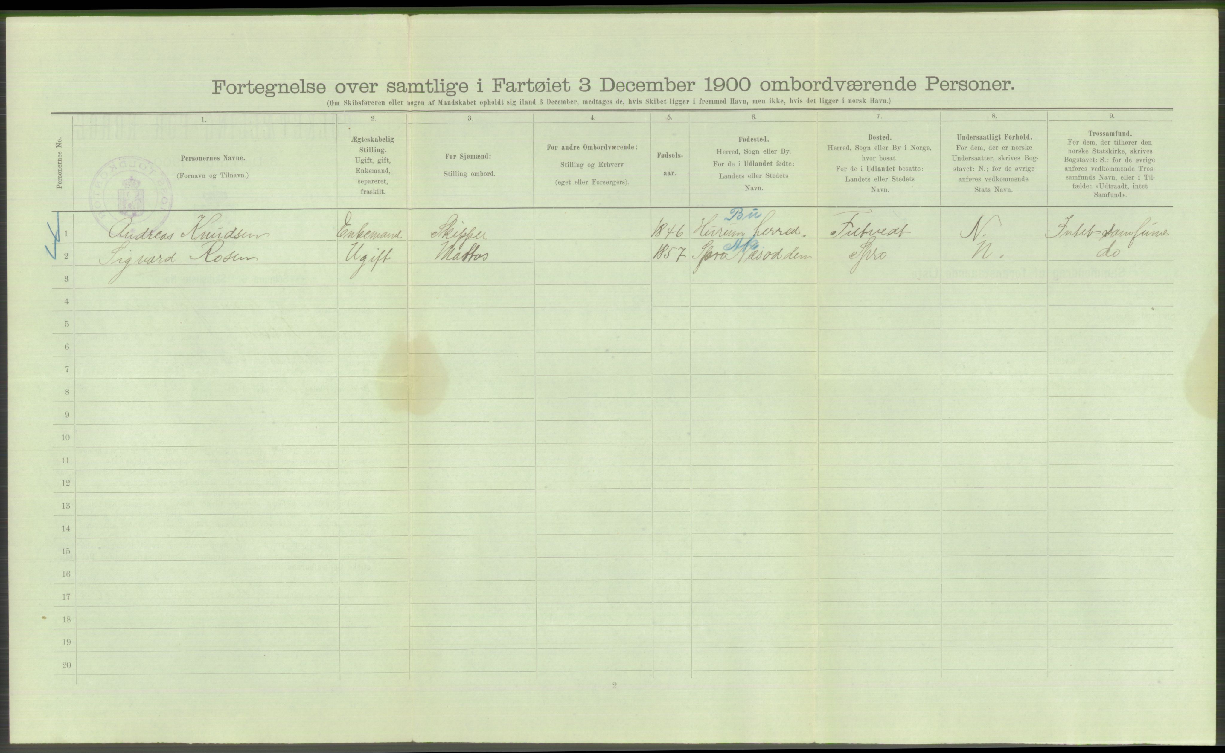 RA, Folketelling 1900 - skipslister med personlister for skip i norske havner, utenlandske havner og til havs, 1900, s. 150