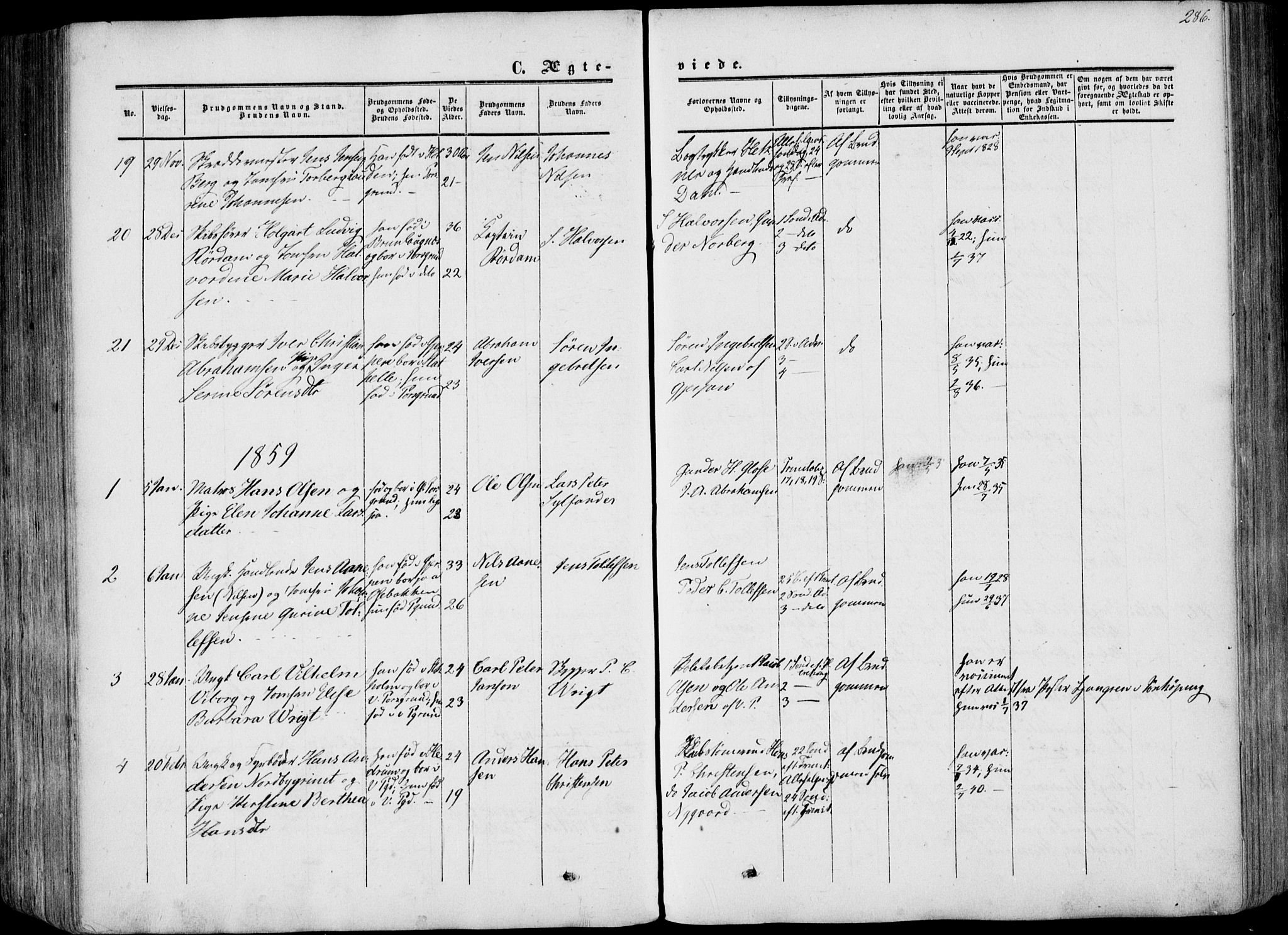 Porsgrunn kirkebøker , AV/SAKO-A-104/F/Fa/L0007: Ministerialbok nr. 7, 1858-1877, s. 286