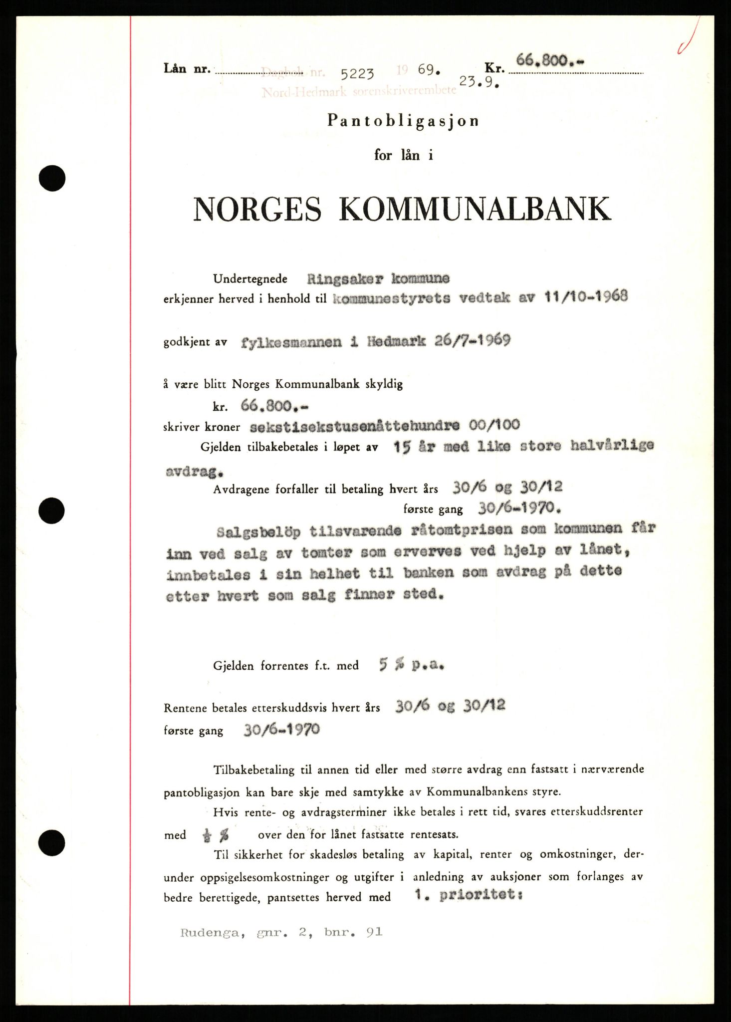 Nord-Hedmark sorenskriveri, SAH/TING-012/H/Hb/Hbf/L0081: Pantebok nr. B81, 1969-1969, Dagboknr: 5223/1969