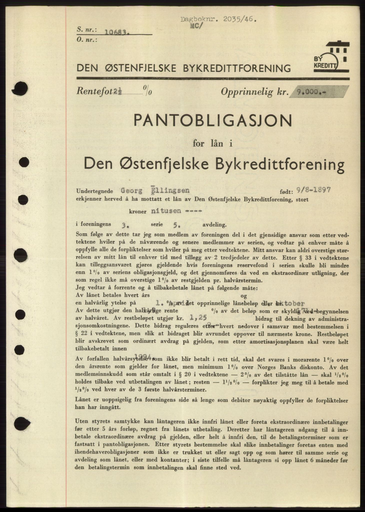 Moss sorenskriveri, SAO/A-10168: Pantebok nr. B15, 1946-1946, Dagboknr: 2035/1946