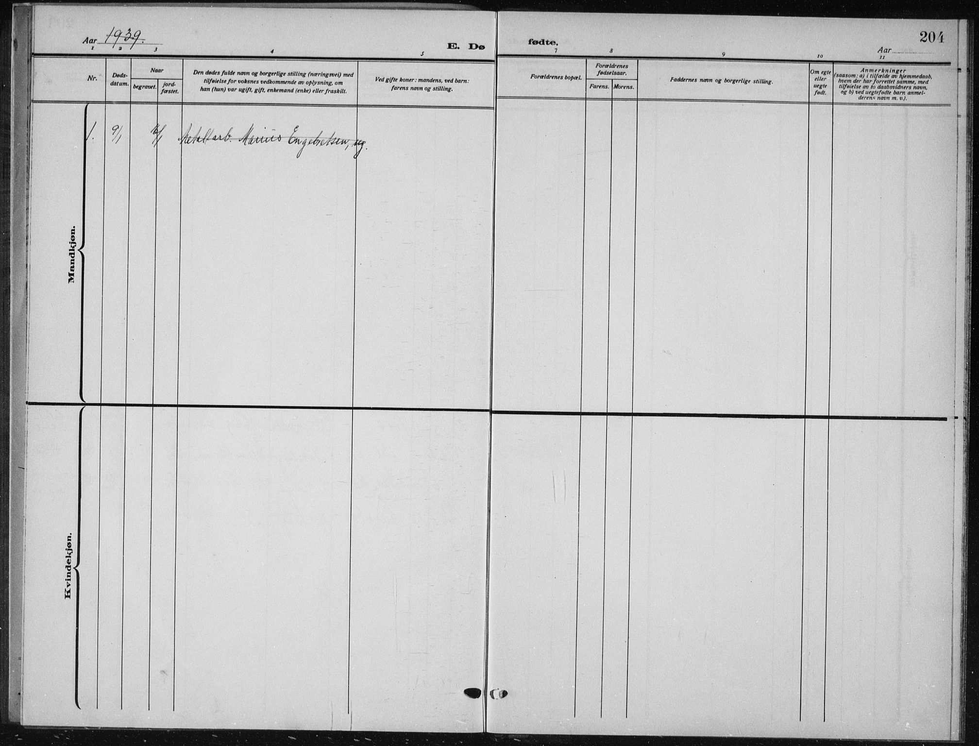 Aurskog prestekontor Kirkebøker, SAO/A-10304a/G/Ga/L0006: Klokkerbok nr. I 6, 1923-1939, s. 204