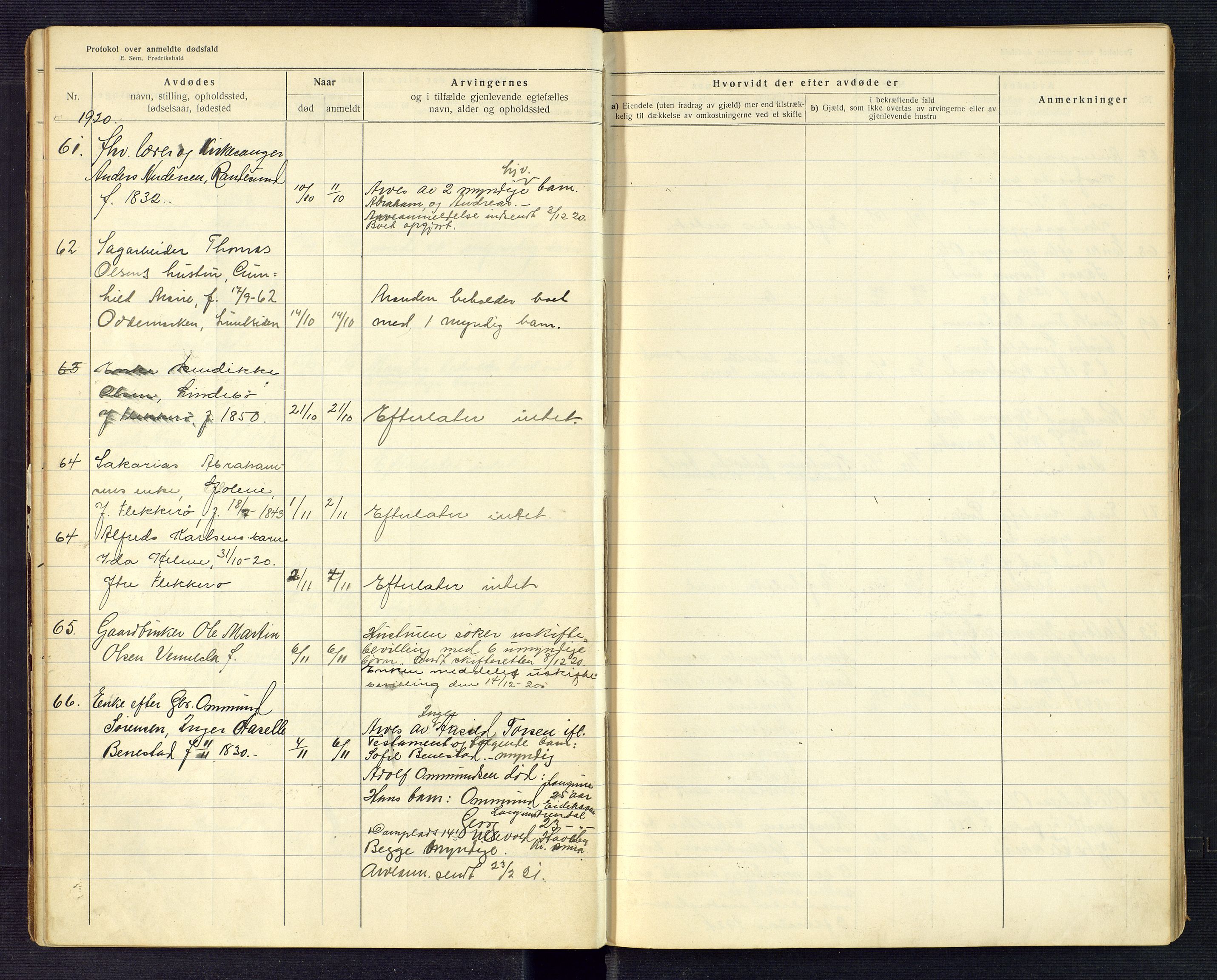 Torridal sorenskriveri, SAK/1221-0012/H/Ha/L0007: Dødsfallsprotokoll Oddernes nr. 3, 1919-1927