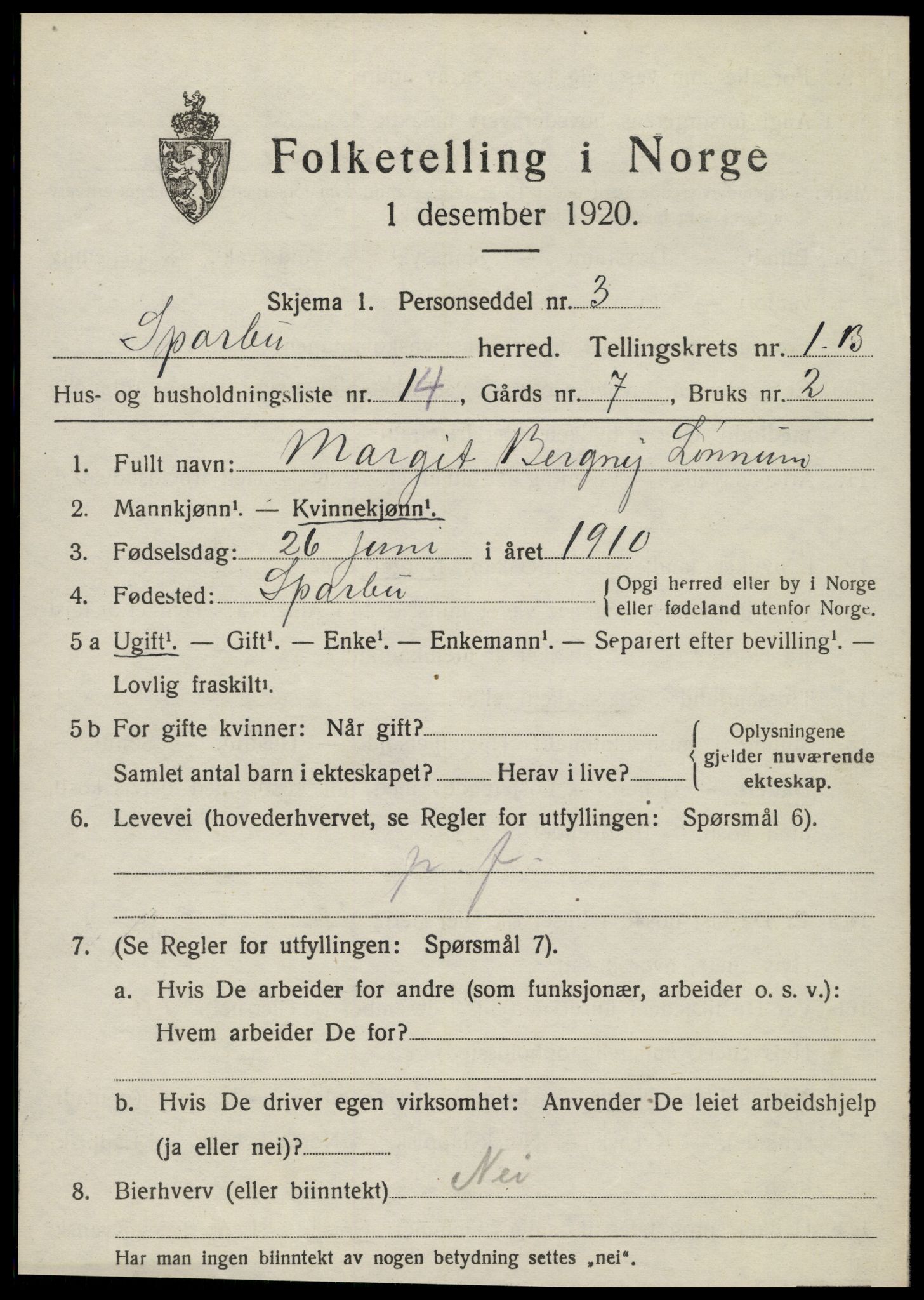 SAT, Folketelling 1920 for 1731 Sparbu herred, 1920, s. 2117