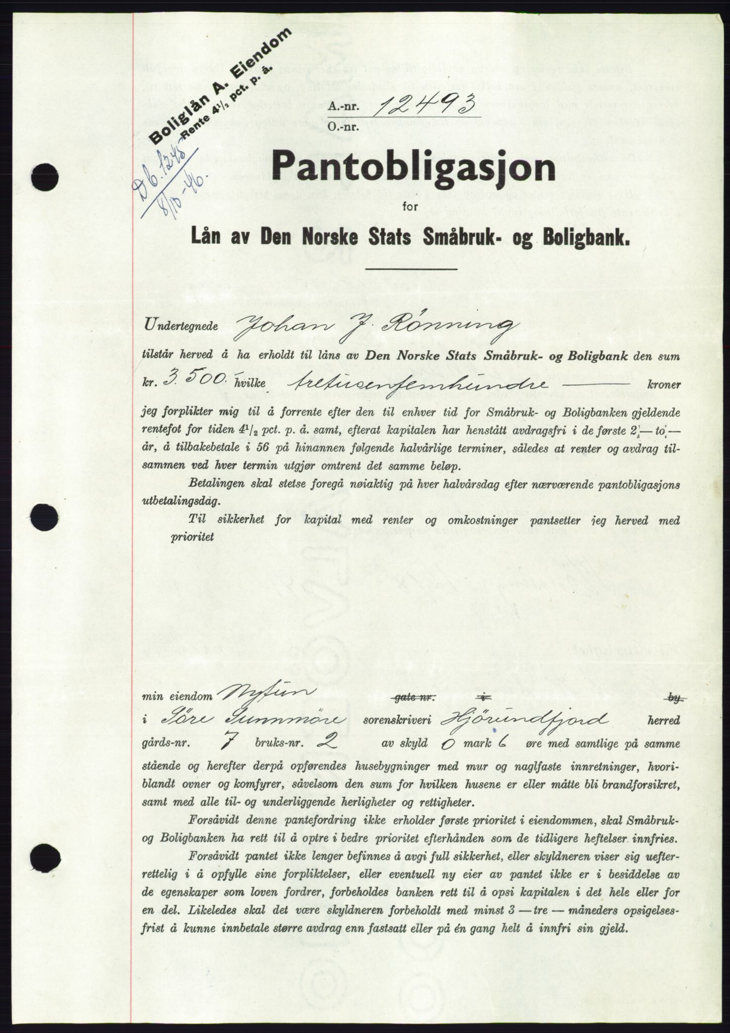Søre Sunnmøre sorenskriveri, AV/SAT-A-4122/1/2/2C/L0114: Pantebok nr. 1-2B, 1943-1947, Dagboknr: 1245/1946