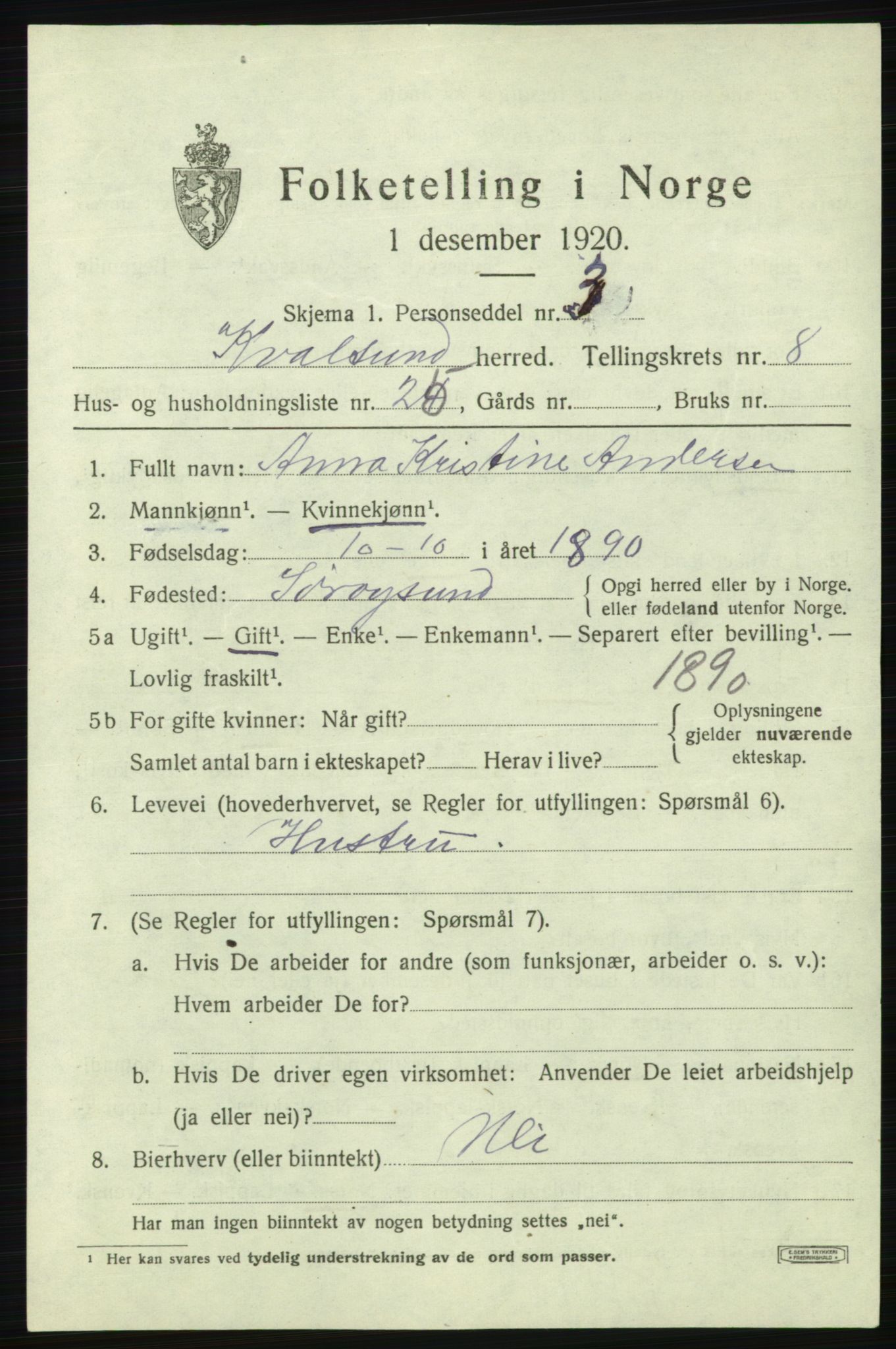 SATØ, Folketelling 1920 for 2017 Kvalsund herred, 1920, s. 2758