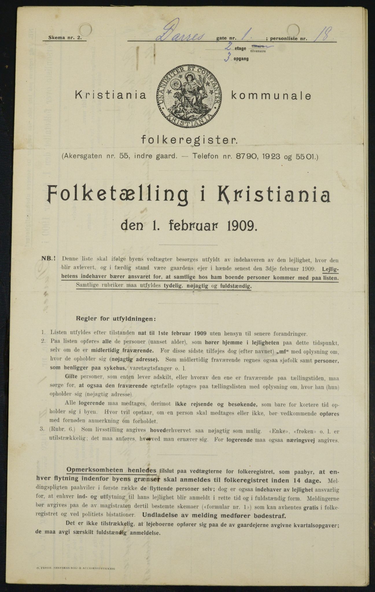 OBA, Kommunal folketelling 1.2.1909 for Kristiania kjøpstad, 1909, s. 14017
