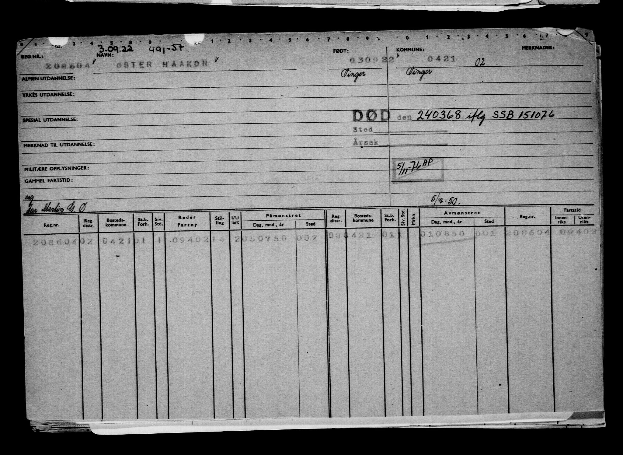 Direktoratet for sjømenn, AV/RA-S-3545/G/Gb/L0210: Hovedkort, 1922, s. 341