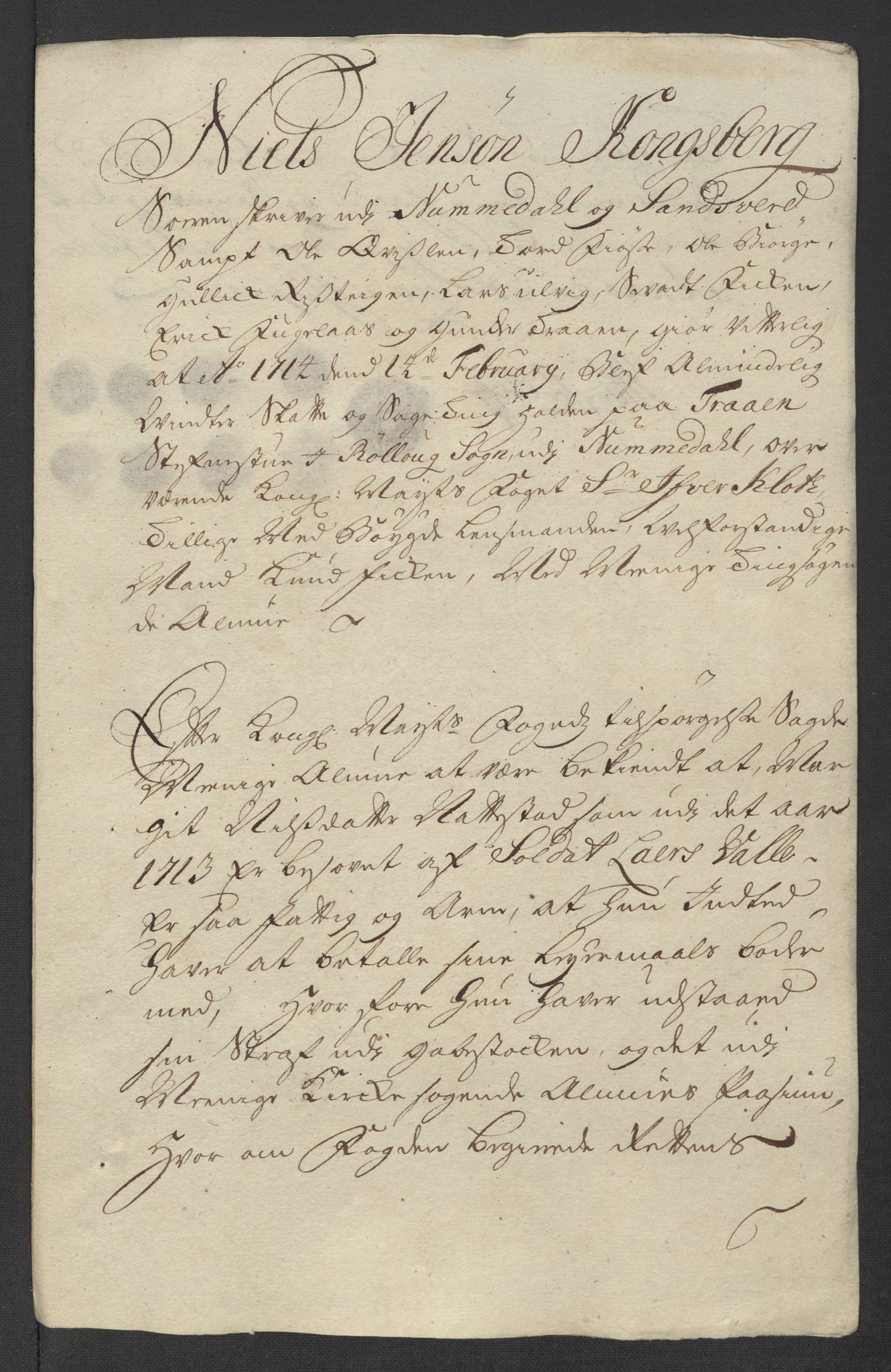 Rentekammeret inntil 1814, Reviderte regnskaper, Fogderegnskap, AV/RA-EA-4092/R24/L1588: Fogderegnskap Numedal og Sandsvær, 1713, s. 289