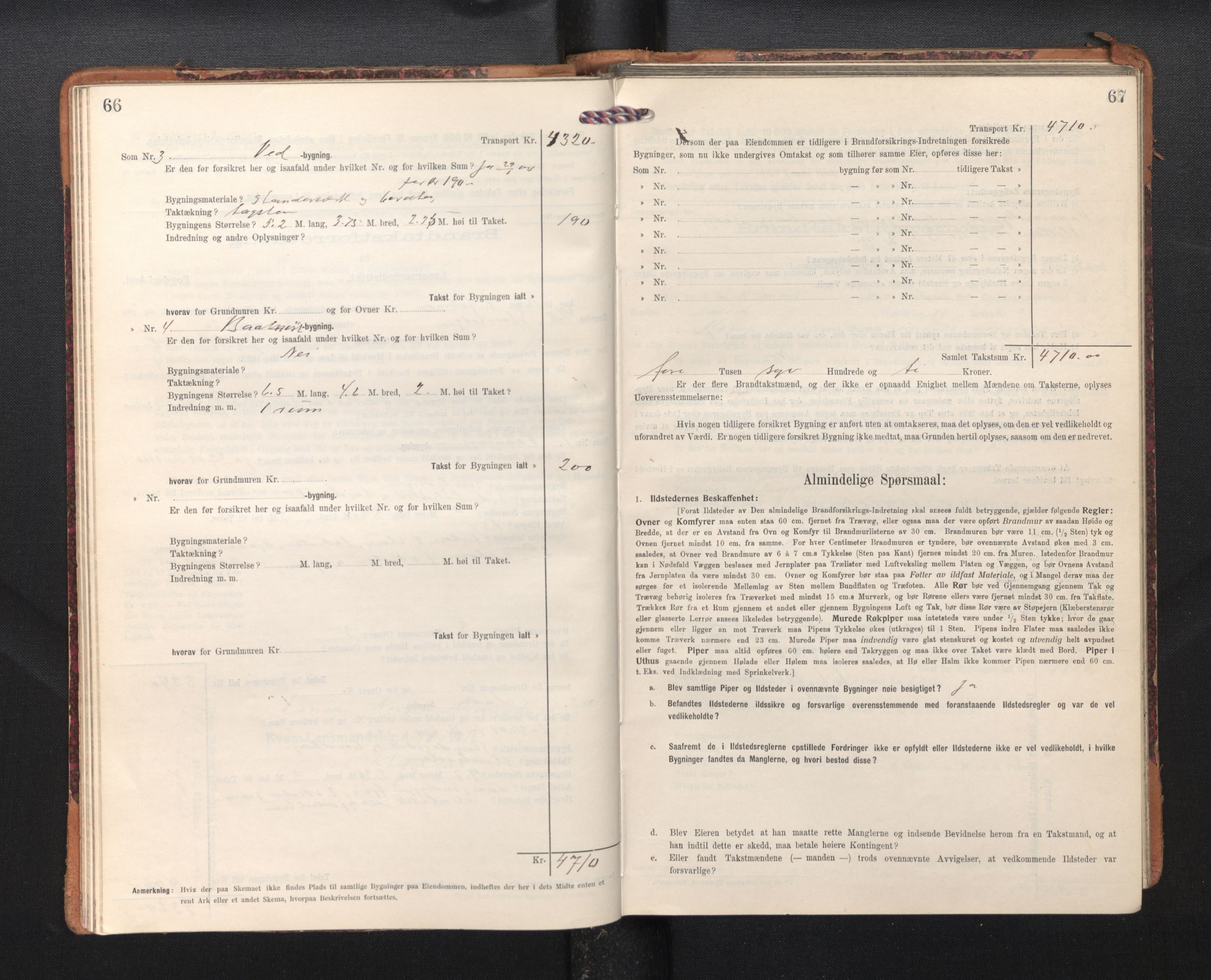 Lensmannen i Kvam, SAB/A-33201/0012/L0006: Branntakstprotokoll, skjematakst, 1913-1955, s. 66-67
