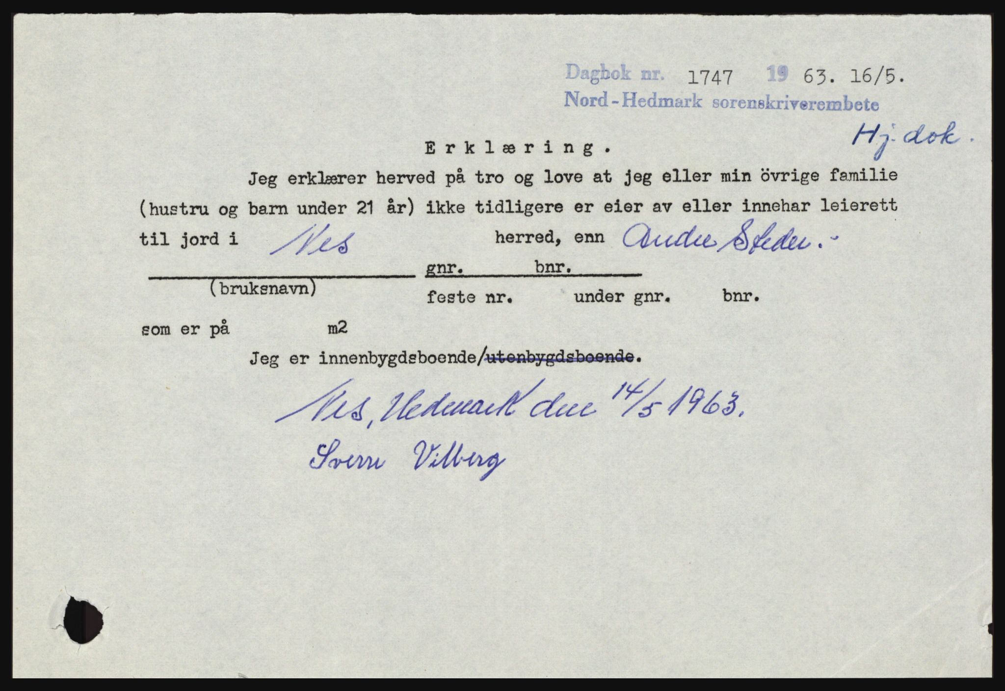 Nord-Hedmark sorenskriveri, SAH/TING-012/H/Hc/L0017: Pantebok nr. 17, 1962-1963, Dagboknr: 1747/1963