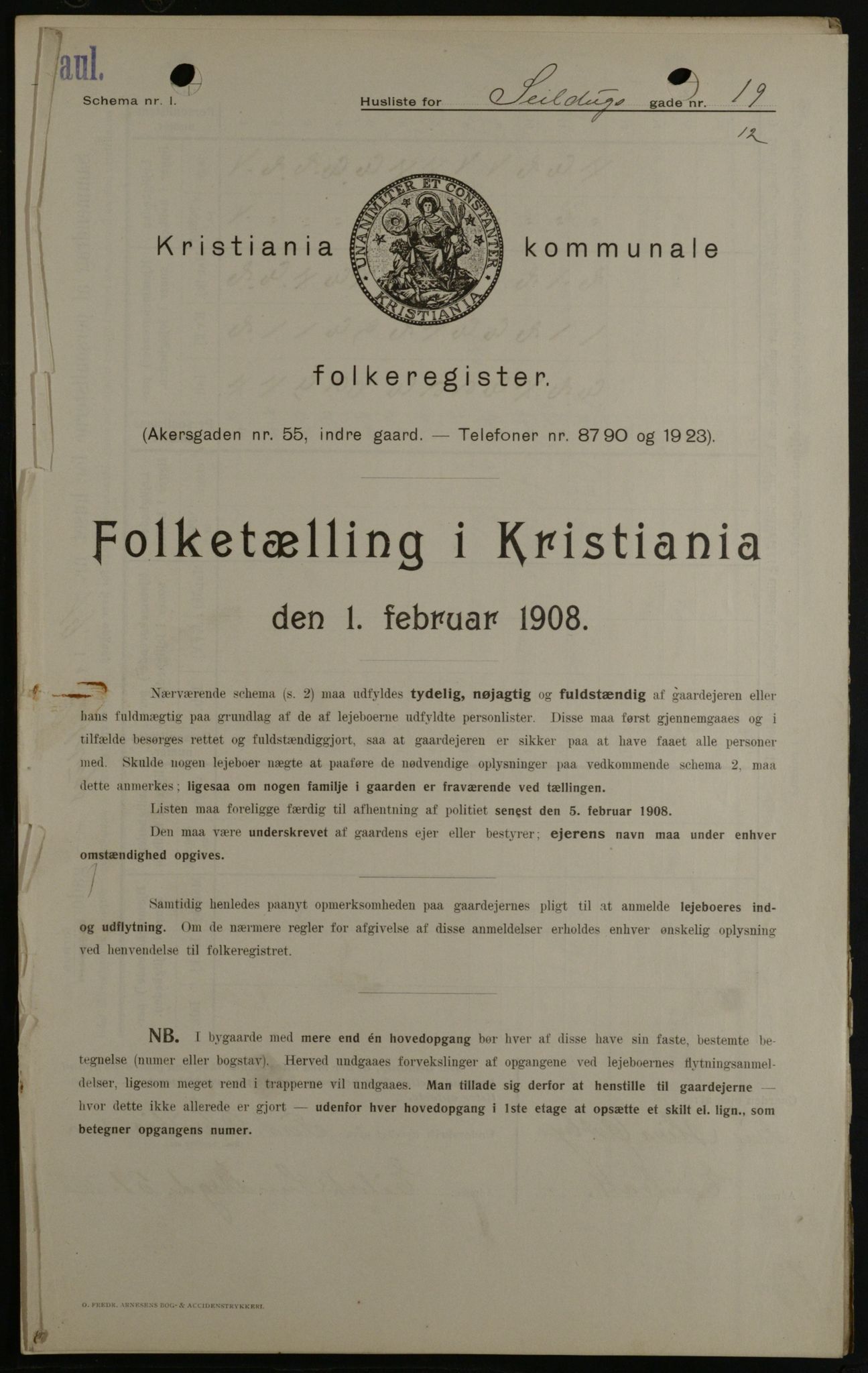 OBA, Kommunal folketelling 1.2.1908 for Kristiania kjøpstad, 1908, s. 84979