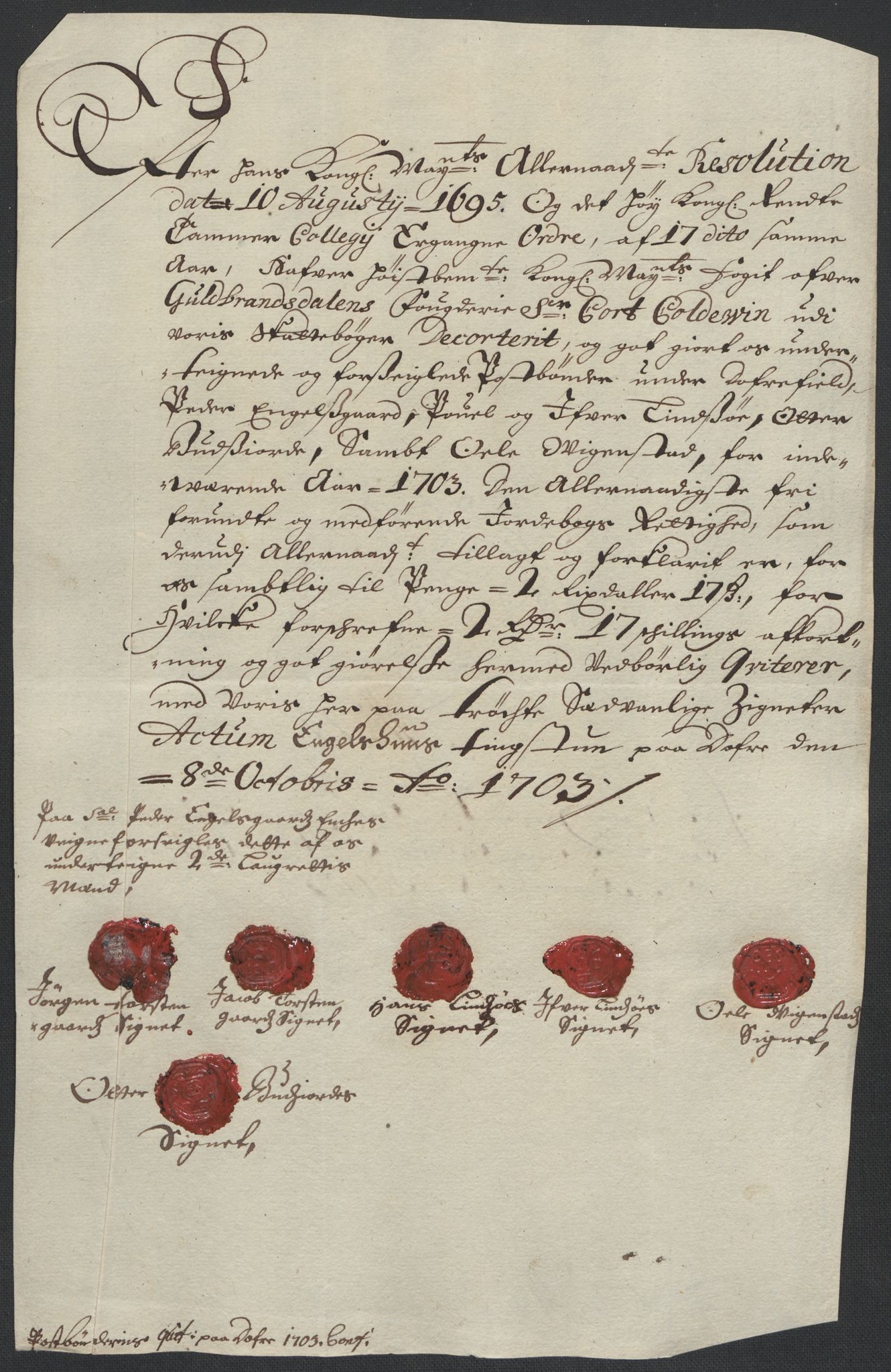 Rentekammeret inntil 1814, Reviderte regnskaper, Fogderegnskap, RA/EA-4092/R17/L1176: Fogderegnskap Gudbrandsdal, 1703, s. 158