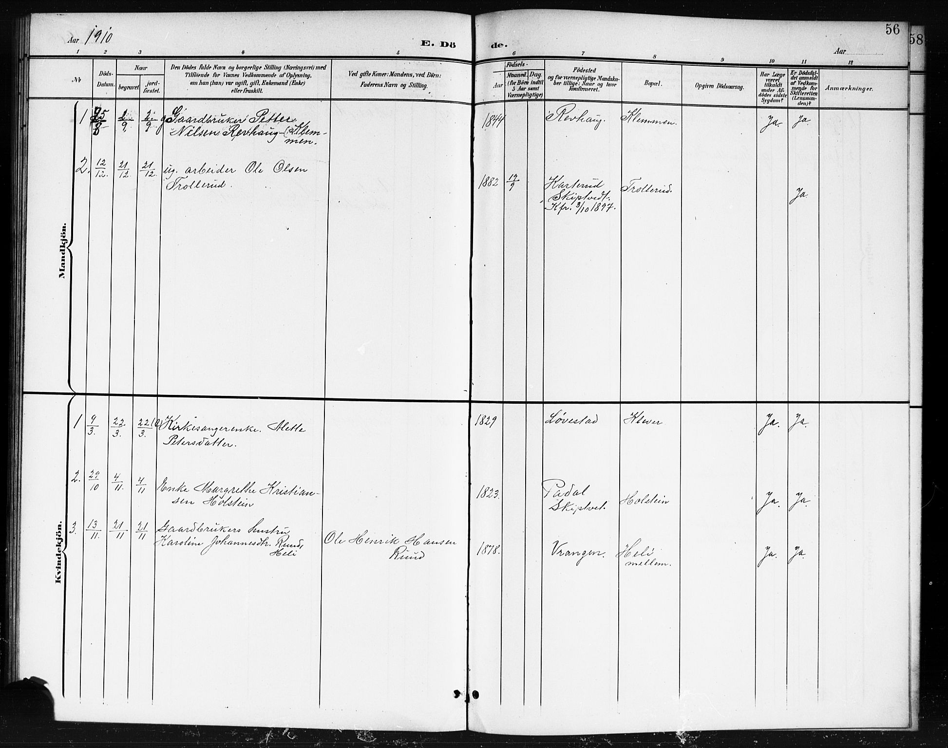 Spydeberg prestekontor Kirkebøker, SAO/A-10924/G/Gc/L0001: Klokkerbok nr. III 1, 1901-1917, s. 56