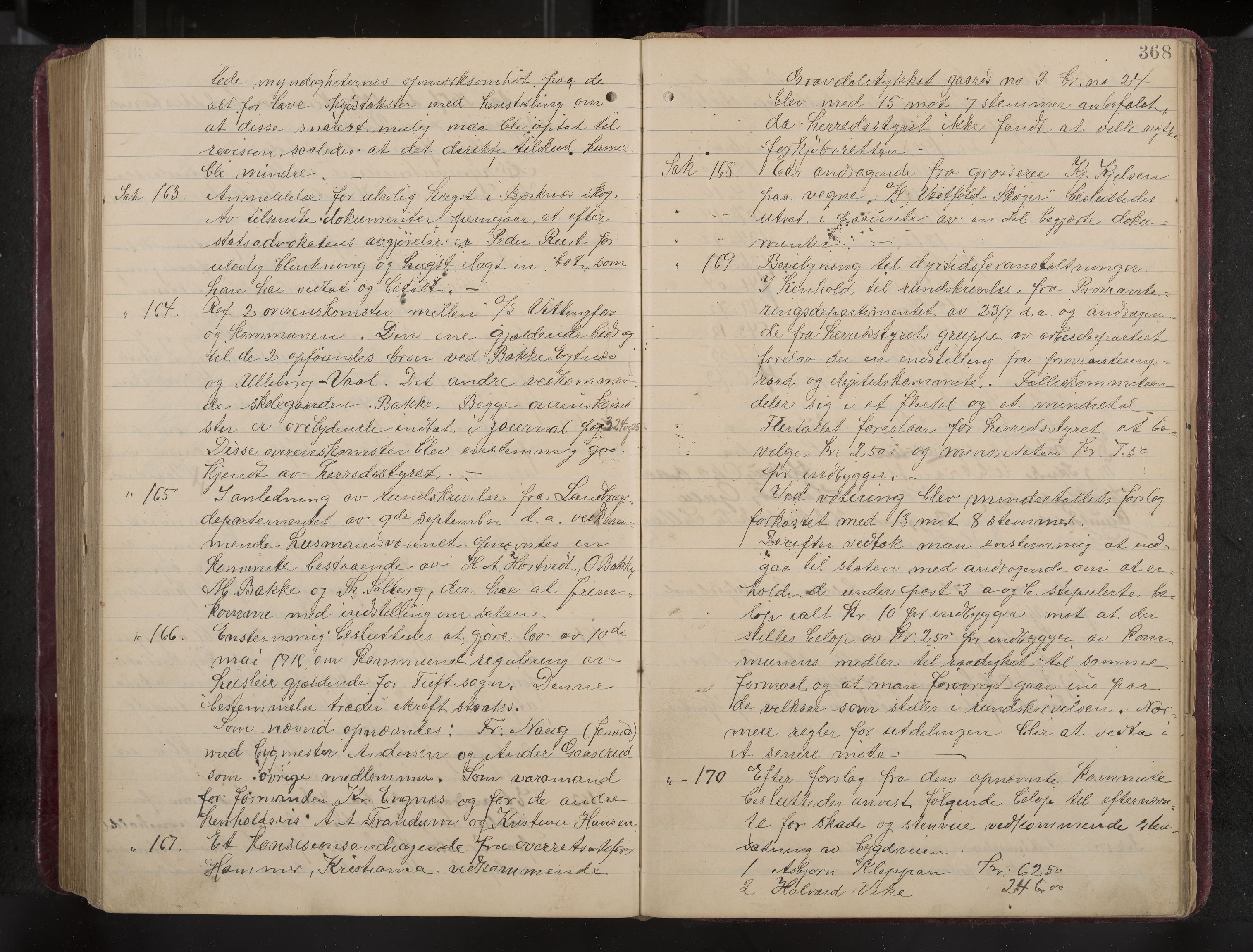 Ytre Sandsvær formannskap og sentraladministrasjon, IKAK/0629021/A/Aa/L0001: Møtebok med register, 1902-1919, s. 368