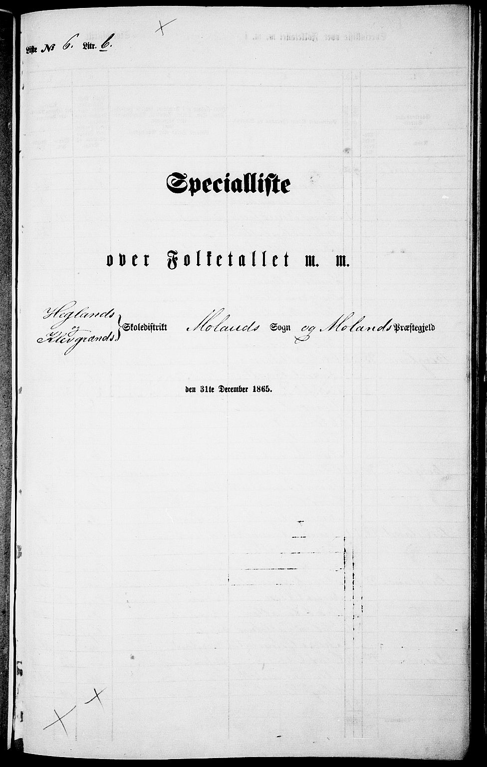 RA, Folketelling 1865 for 0831P Moland prestegjeld, 1865, s. 72