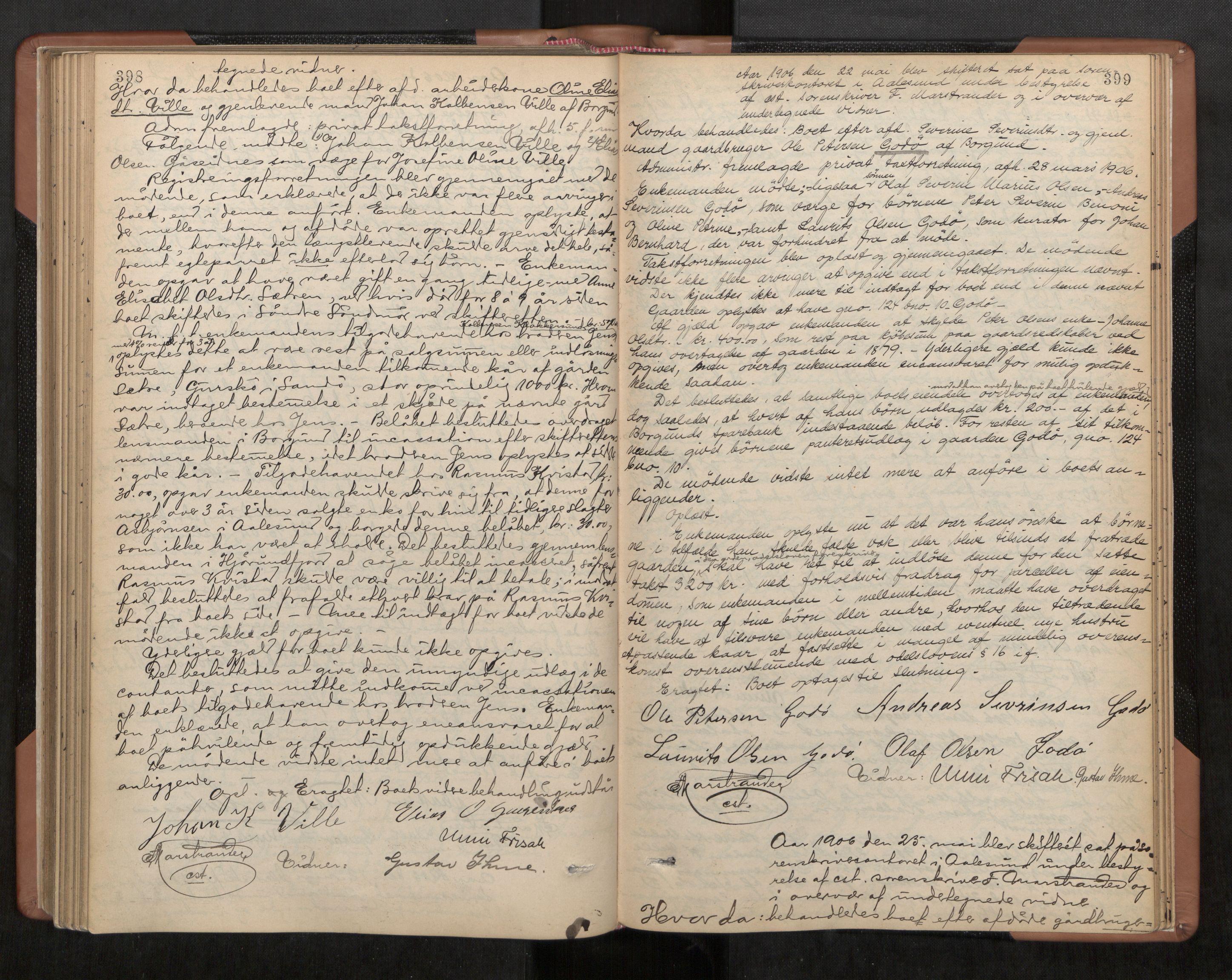 Nordre Sunnmøre sorenskriveri, AV/SAT-A-0006/1/3/3B/L0003: Skiftebehandlingsprotokoll 3, 1892-1907, s. 398-399