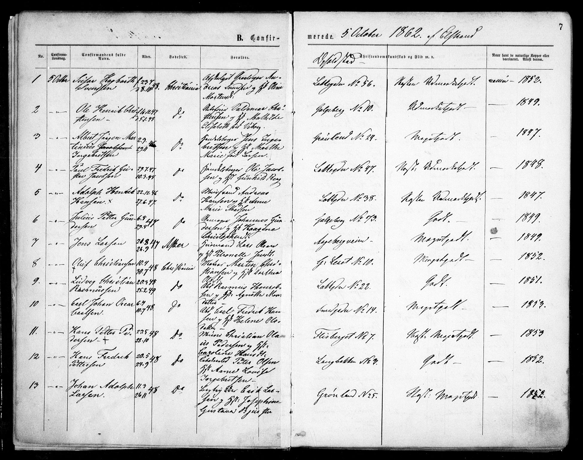 Grønland prestekontor Kirkebøker, SAO/A-10848/F/Fa/L0003: Ministerialbok nr. 3, 1862-1868, s. 7