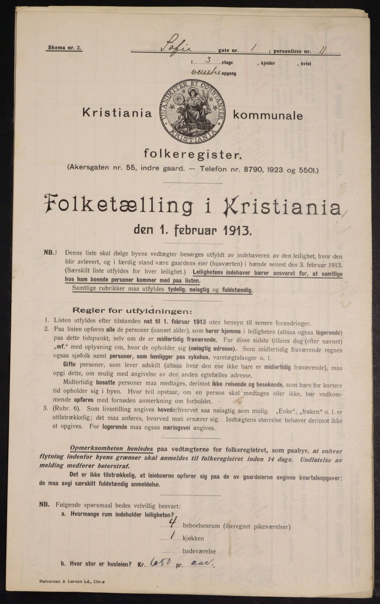 OBA, Kommunal folketelling 1.2.1913 for Kristiania, 1913, s. 98700