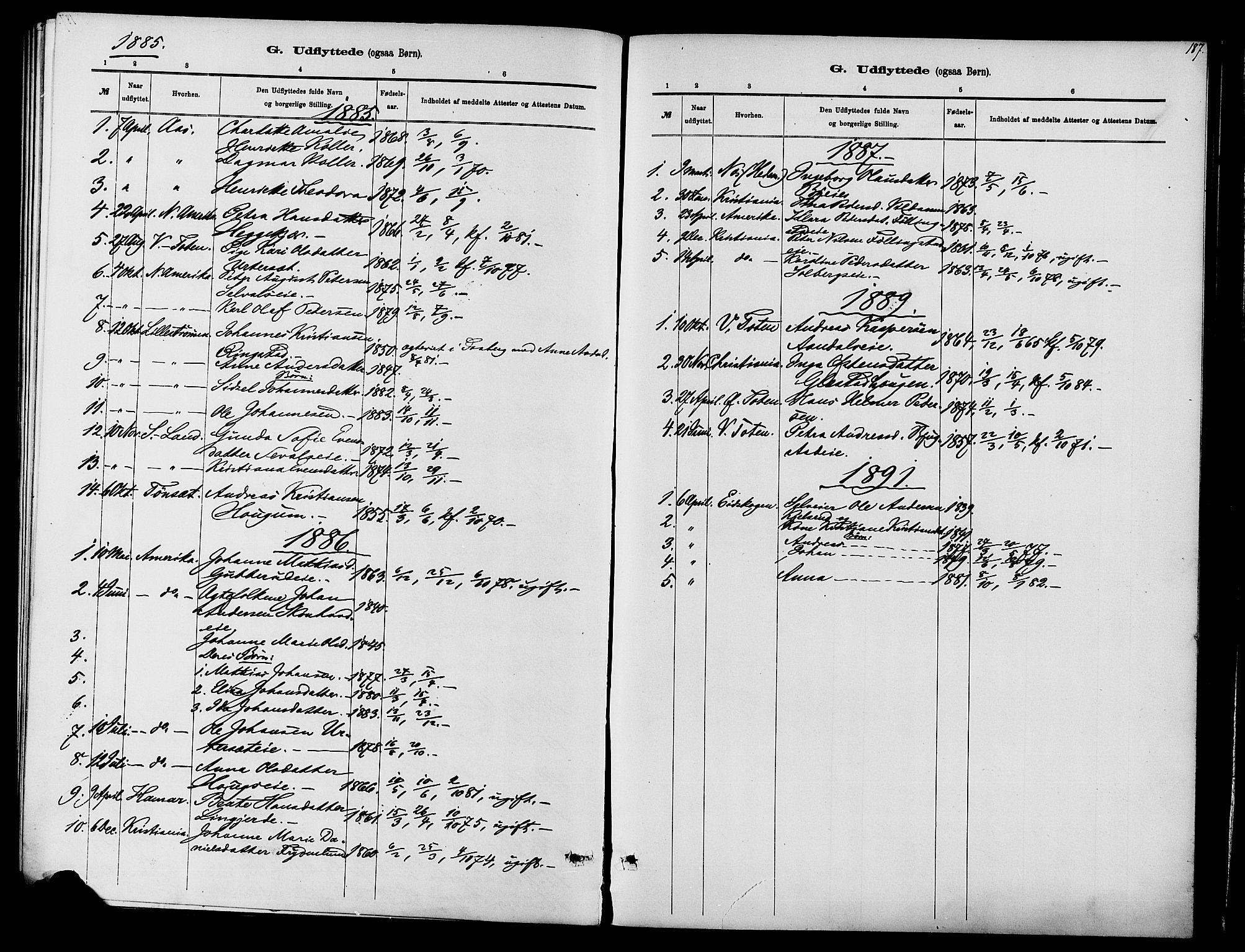 Vardal prestekontor, AV/SAH-PREST-100/H/Ha/Haa/L0010: Ministerialbok nr. 10, 1878-1893, s. 187