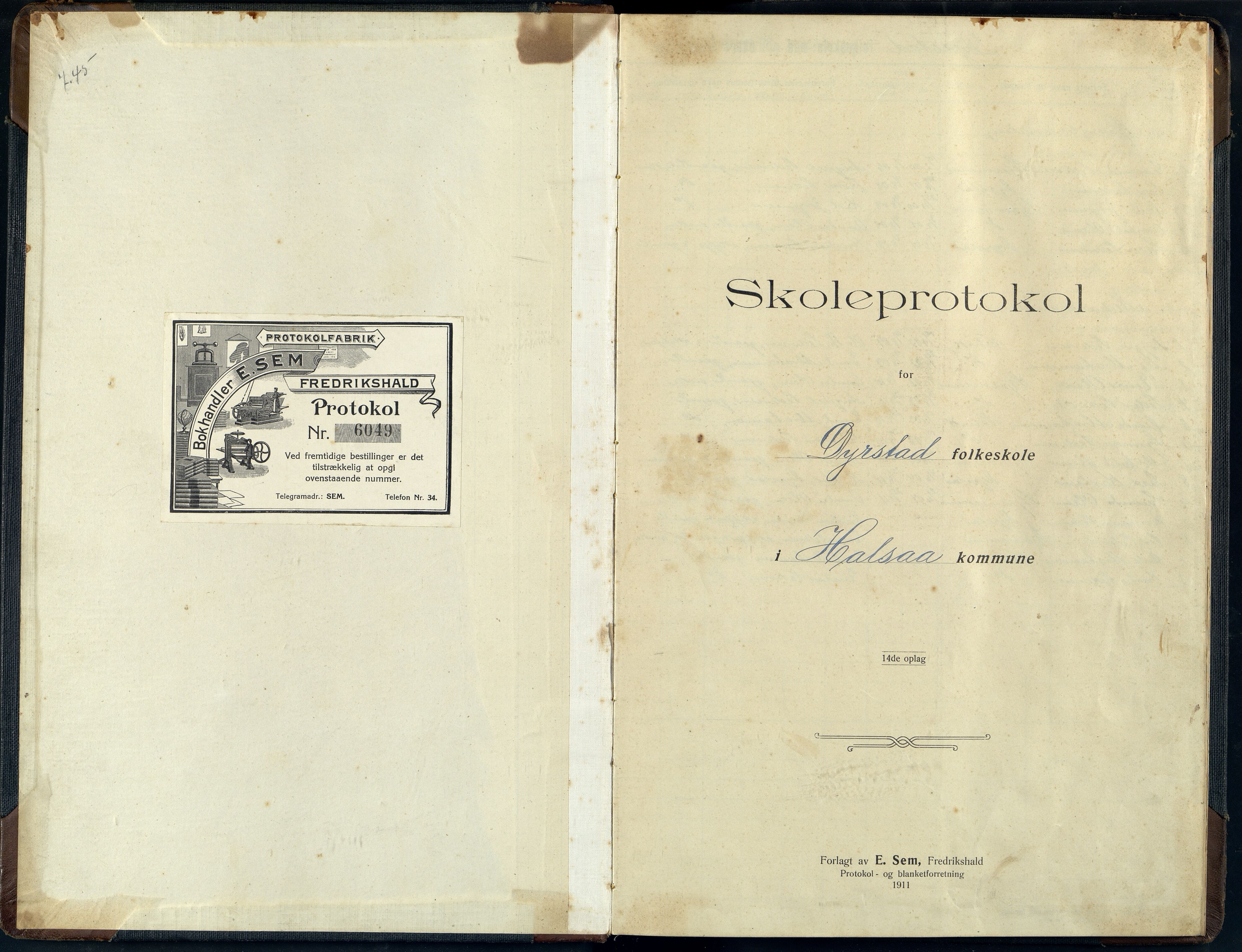 Halse og Harkmark kommune - Dyrstad Skole, ARKSOR/1002HH558/H/L0001: Skoleprotokoll, 1913-1926