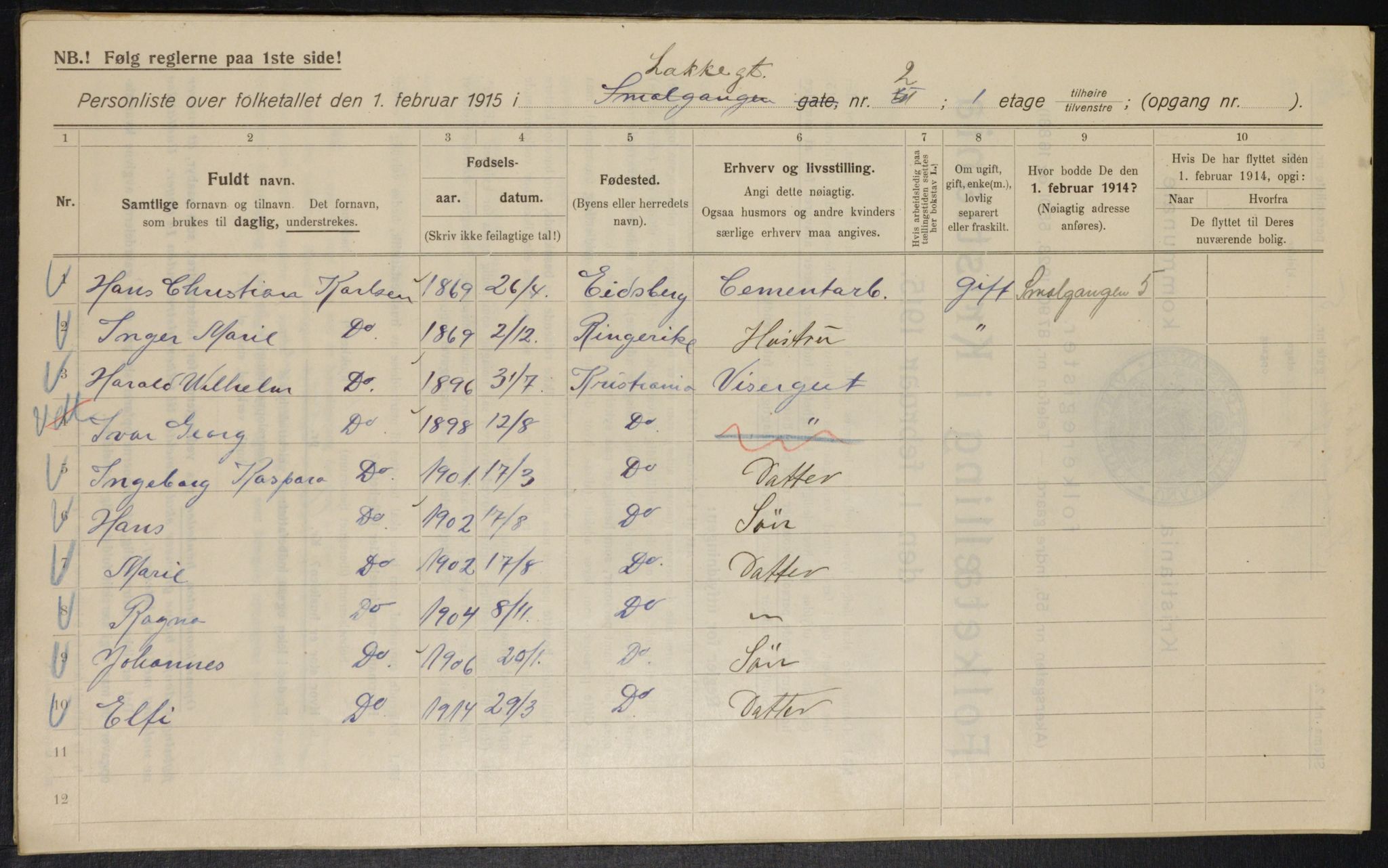 OBA, Kommunal folketelling 1.2.1915 for Kristiania, 1915, s. 54807