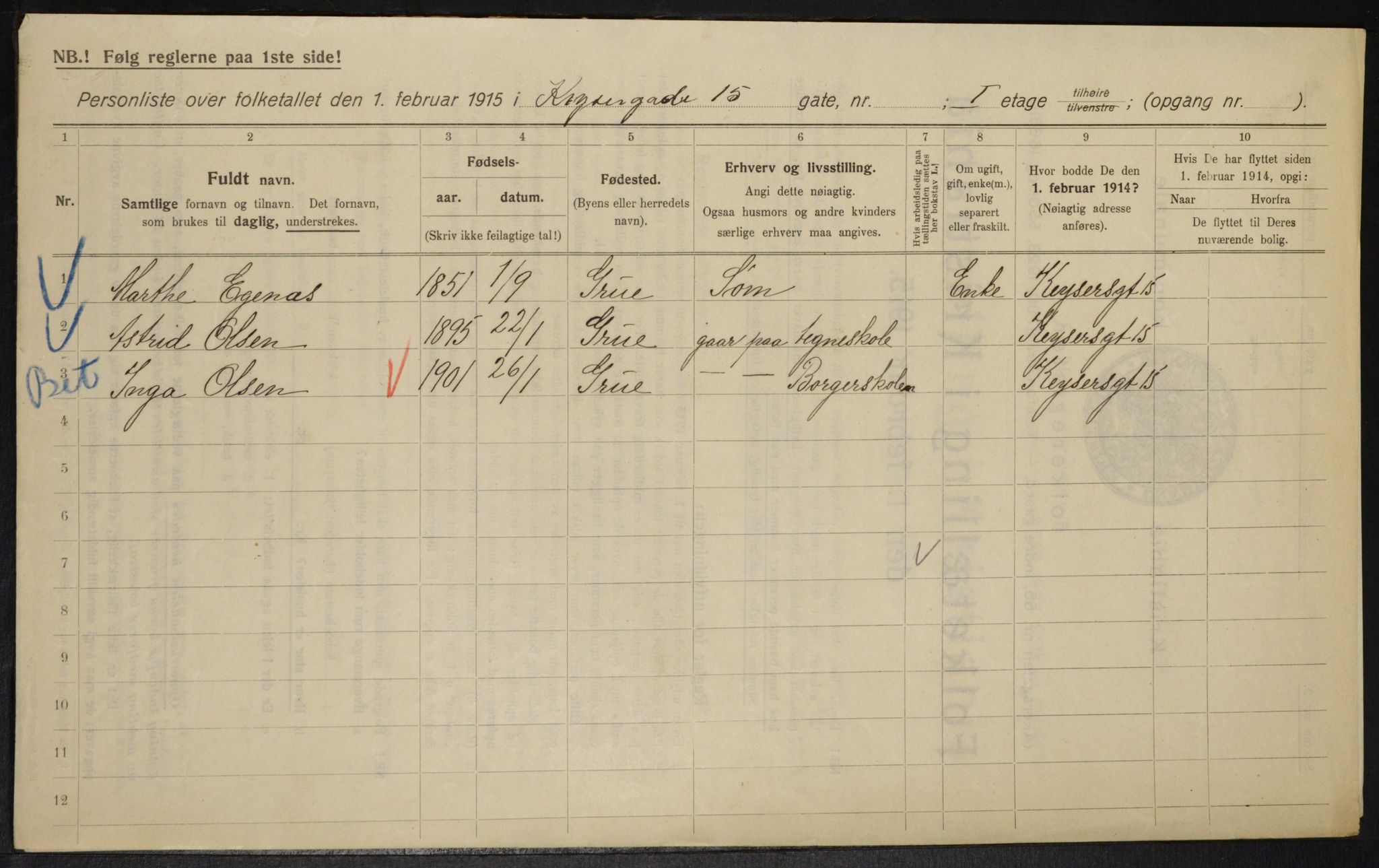 OBA, Kommunal folketelling 1.2.1915 for Kristiania, 1915, s. 48909
