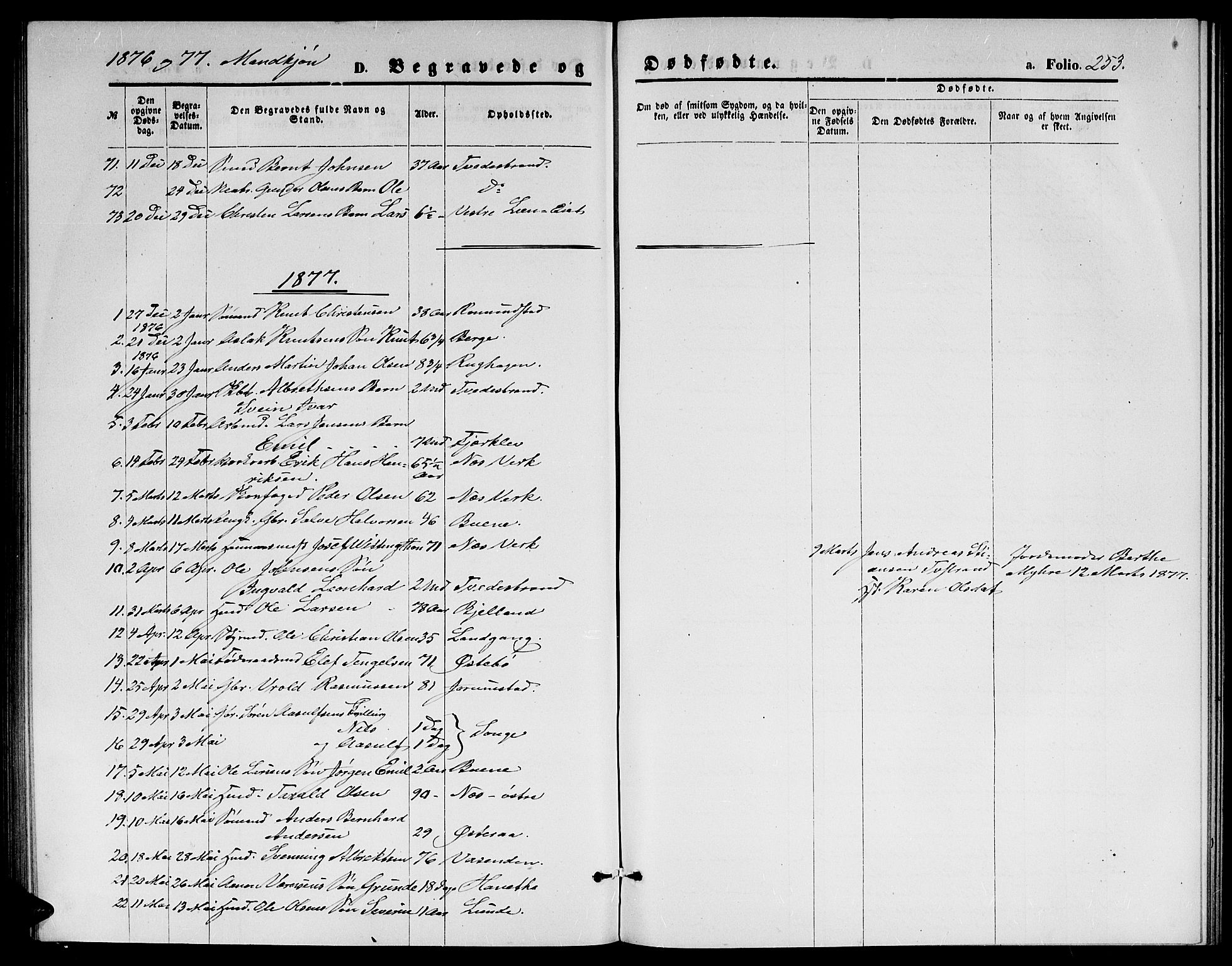 Holt sokneprestkontor, AV/SAK-1111-0021/F/Fb/L0009: Klokkerbok nr. B 9, 1871-1883, s. 253