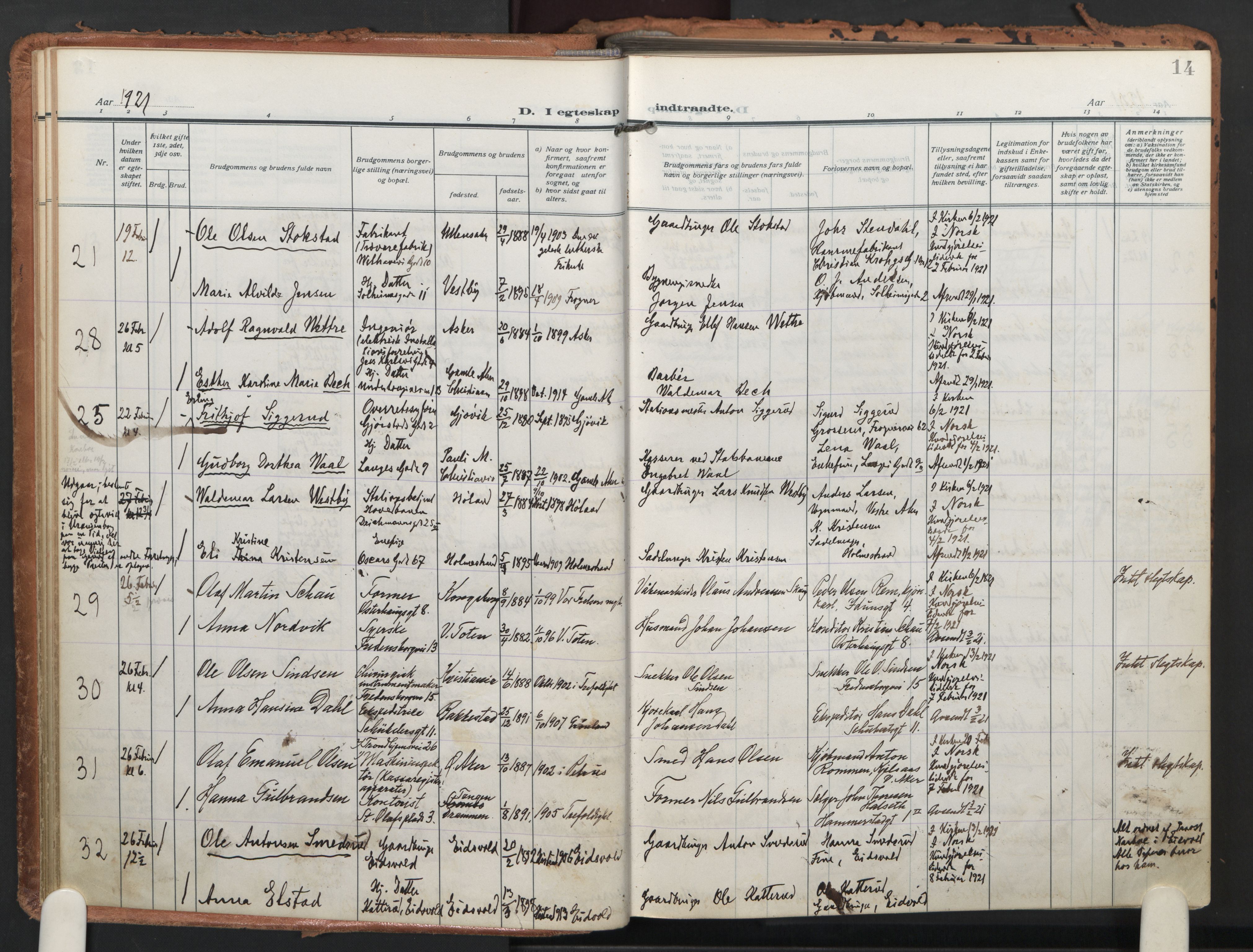Trefoldighet prestekontor Kirkebøker, AV/SAO-A-10882/F/Fc/L0008: Ministerialbok nr. III 8, 1920-1932, s. 14