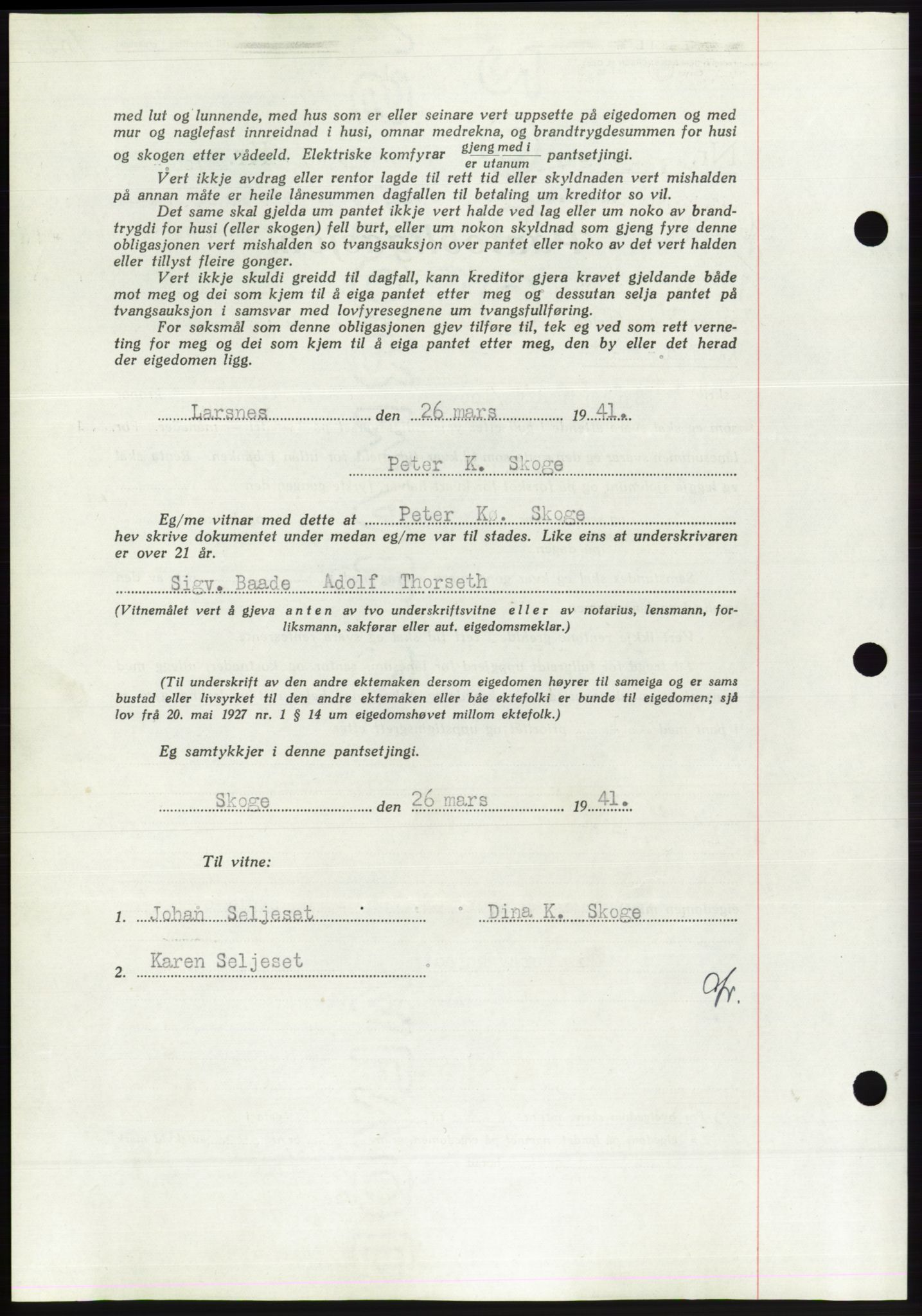 Søre Sunnmøre sorenskriveri, AV/SAT-A-4122/1/2/2C/L0071: Pantebok nr. 65, 1941-1941, Dagboknr: 313/1941