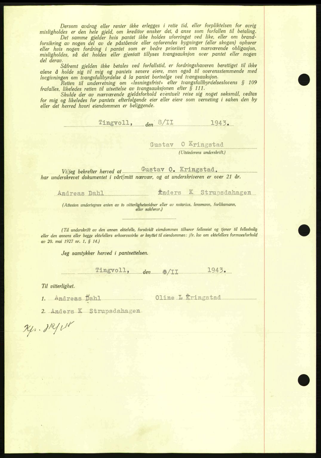 Nordmøre sorenskriveri, AV/SAT-A-4132/1/2/2Ca: Pantebok nr. B91, 1943-1944, Dagboknr: 2644/1943