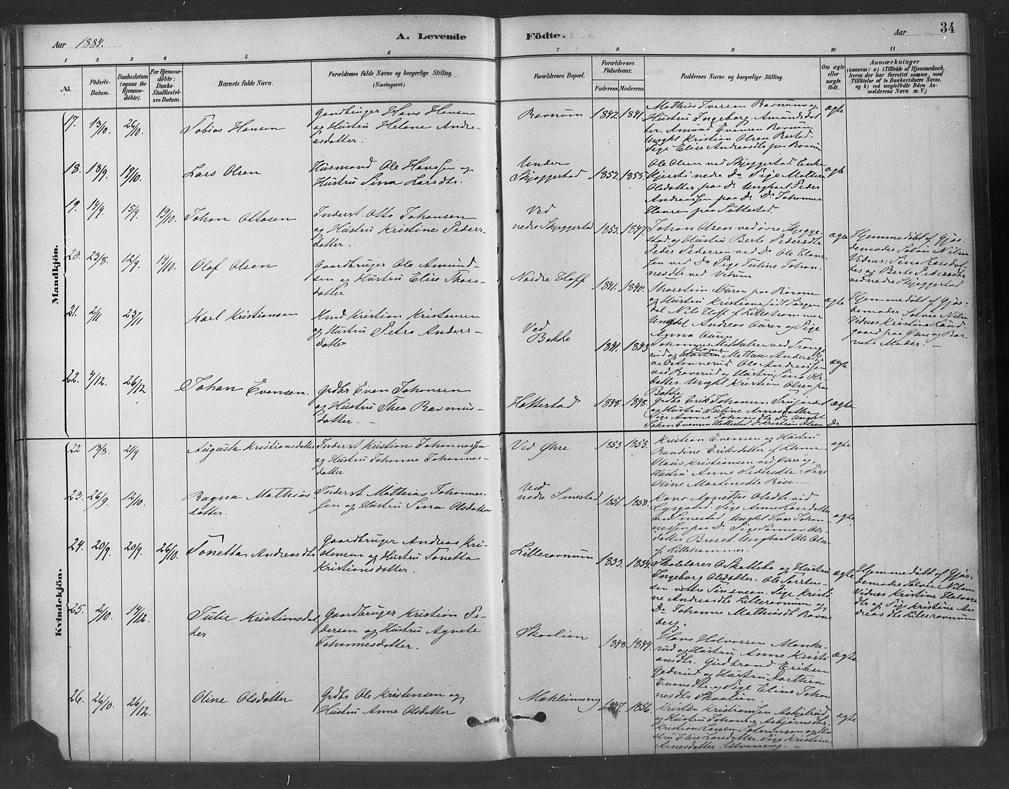 Fåberg prestekontor, AV/SAH-PREST-086/H/Ha/Haa/L0009: Ministerialbok nr. 9, 1879-1898, s. 34