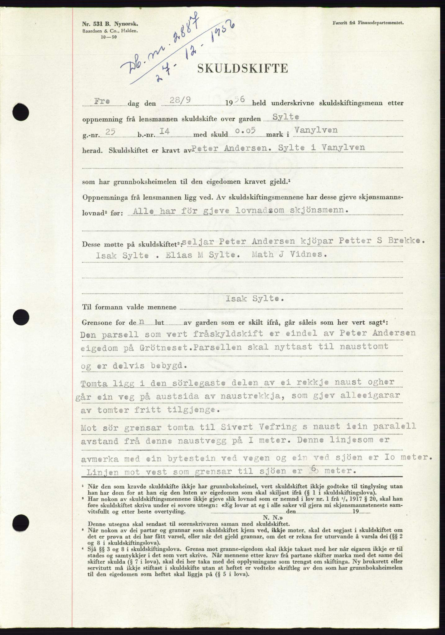 Søre Sunnmøre sorenskriveri, AV/SAT-A-4122/1/2/2C/L0105: Pantebok nr. 31A, 1956-1957, Dagboknr: 2887/1956