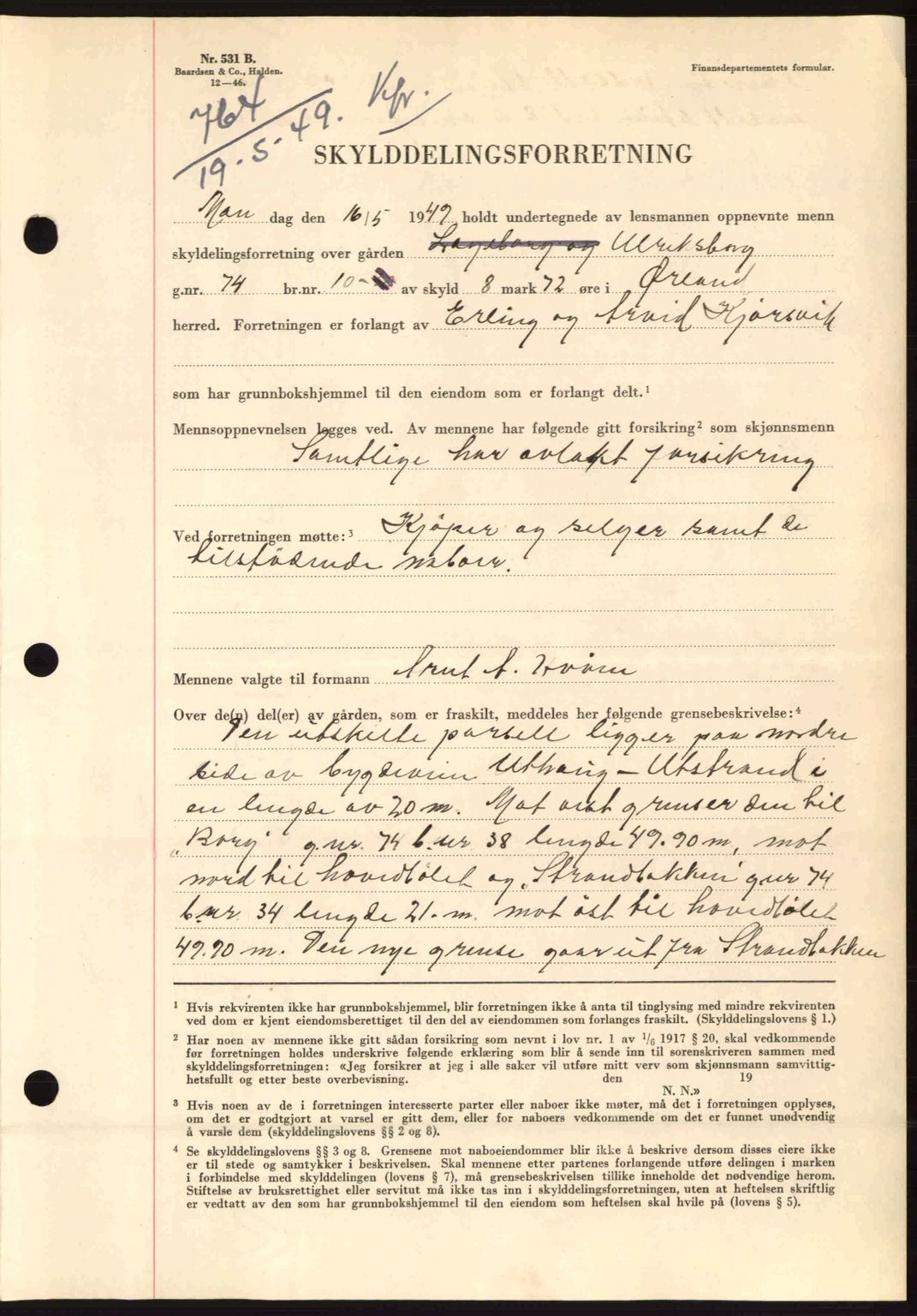 Fosen sorenskriveri, AV/SAT-A-1107/1/2/2C: Pantebok nr. A9, 1948-1949, Dagboknr: 764/1949