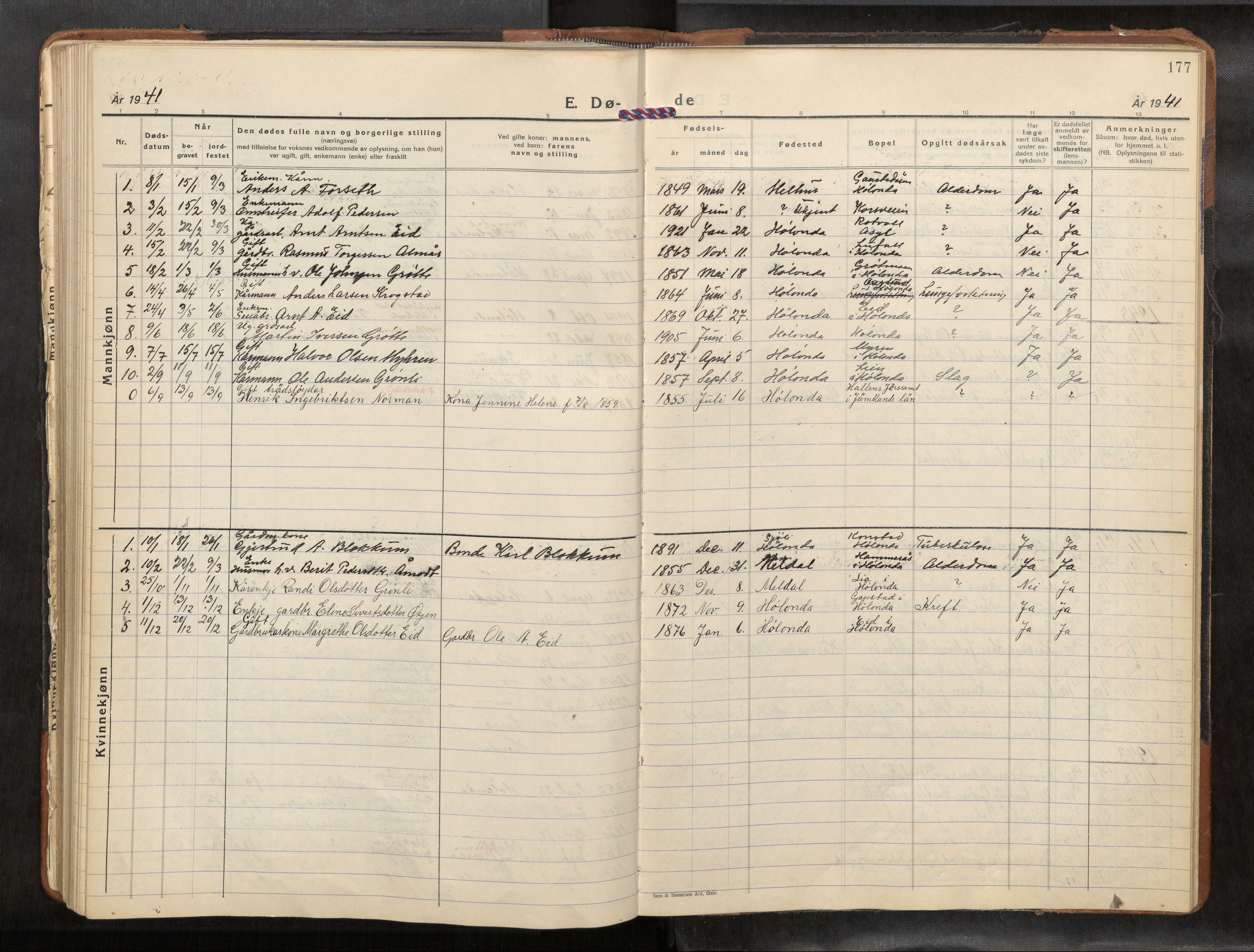 Ministerialprotokoller, klokkerbøker og fødselsregistre - Sør-Trøndelag, SAT/A-1456/694/L1134b: Klokkerbok nr. 694C07, 1937-1984, s. 177