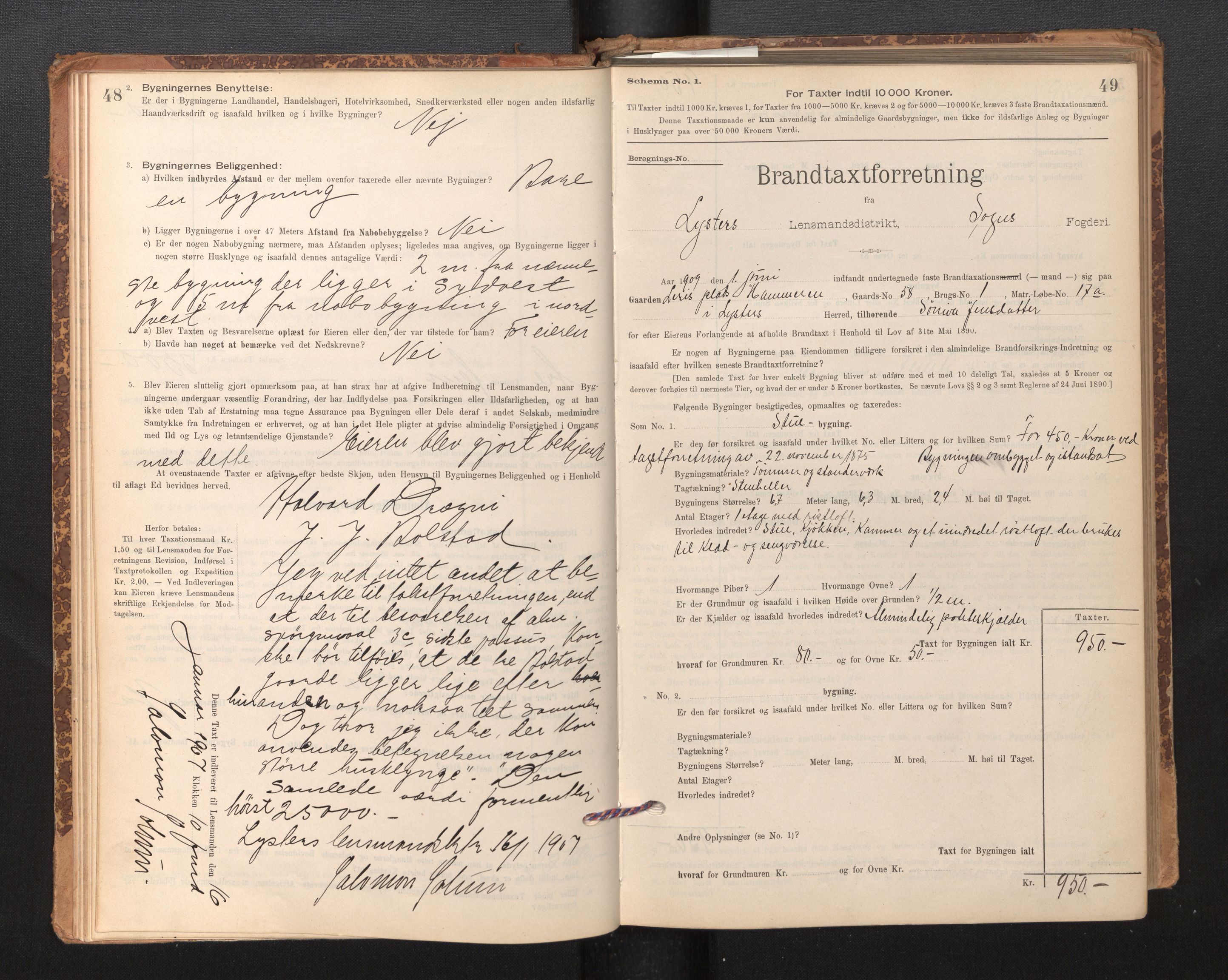 Lensmannen i Luster, SAB/A-29301/0012/L0007: Branntakstprotokoll, skjematakst, 1895-1935, s. 48-49