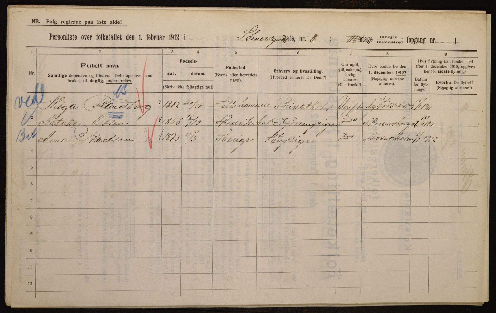 OBA, Kommunal folketelling 1.2.1912 for Kristiania, 1912, s. 101557