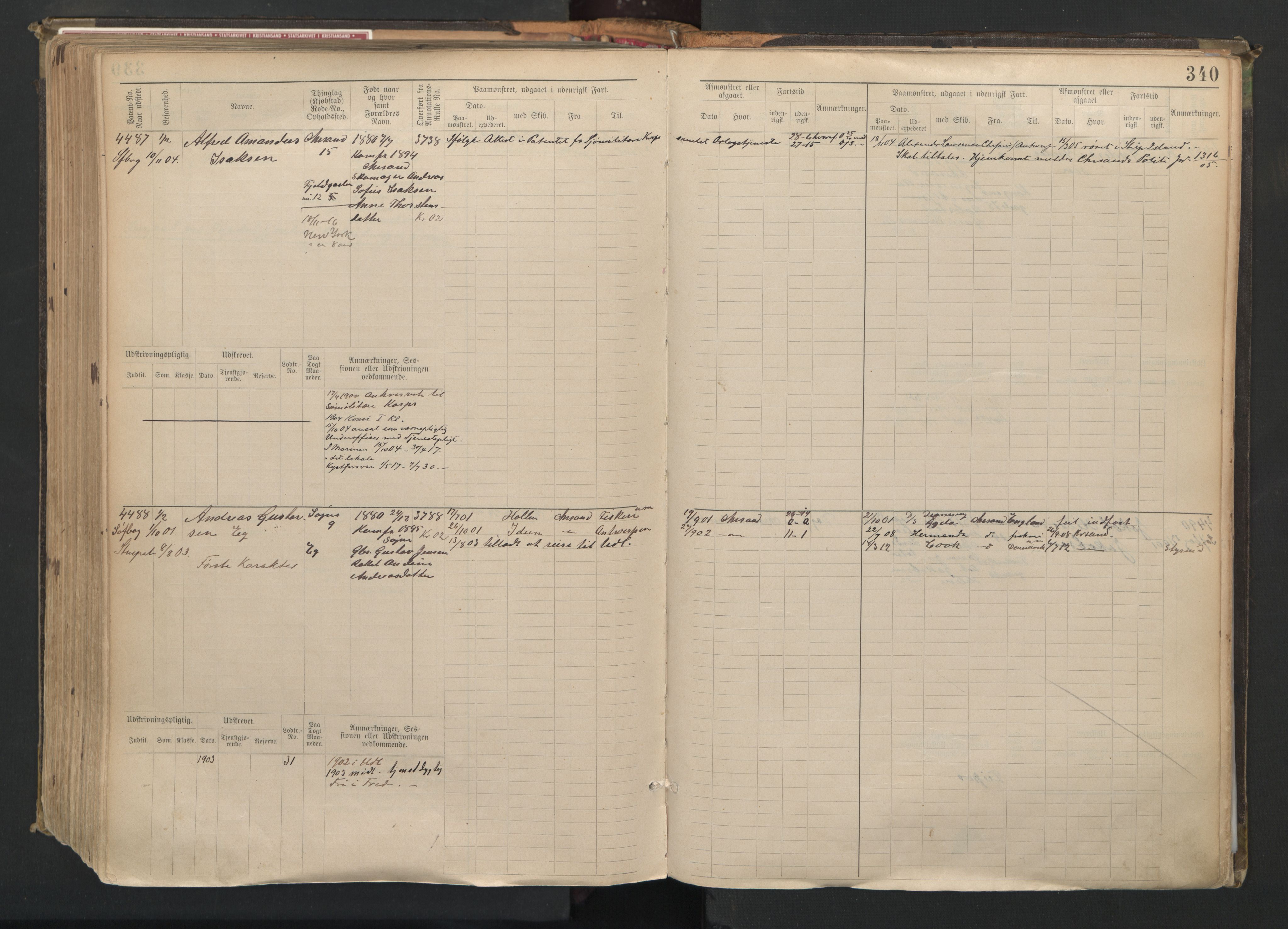 Kristiansand mønstringskrets, AV/SAK-2031-0015/F/Fb/L0008: Hovedrulle nr 3811-4580, I-15, 1893-1940, s. 352