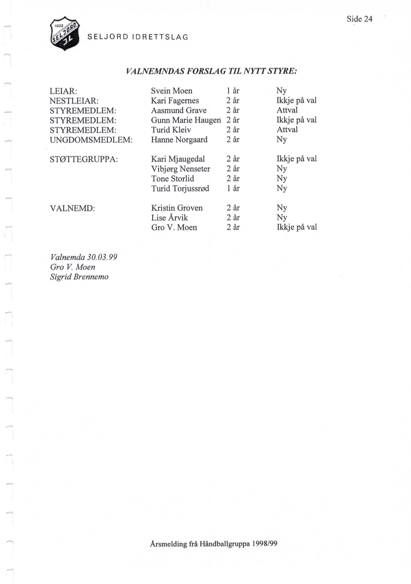 Seljord Idrettslag, VTM/A-1034/A/Ab/L0002: Årsmeldingar, 1999, s. 24