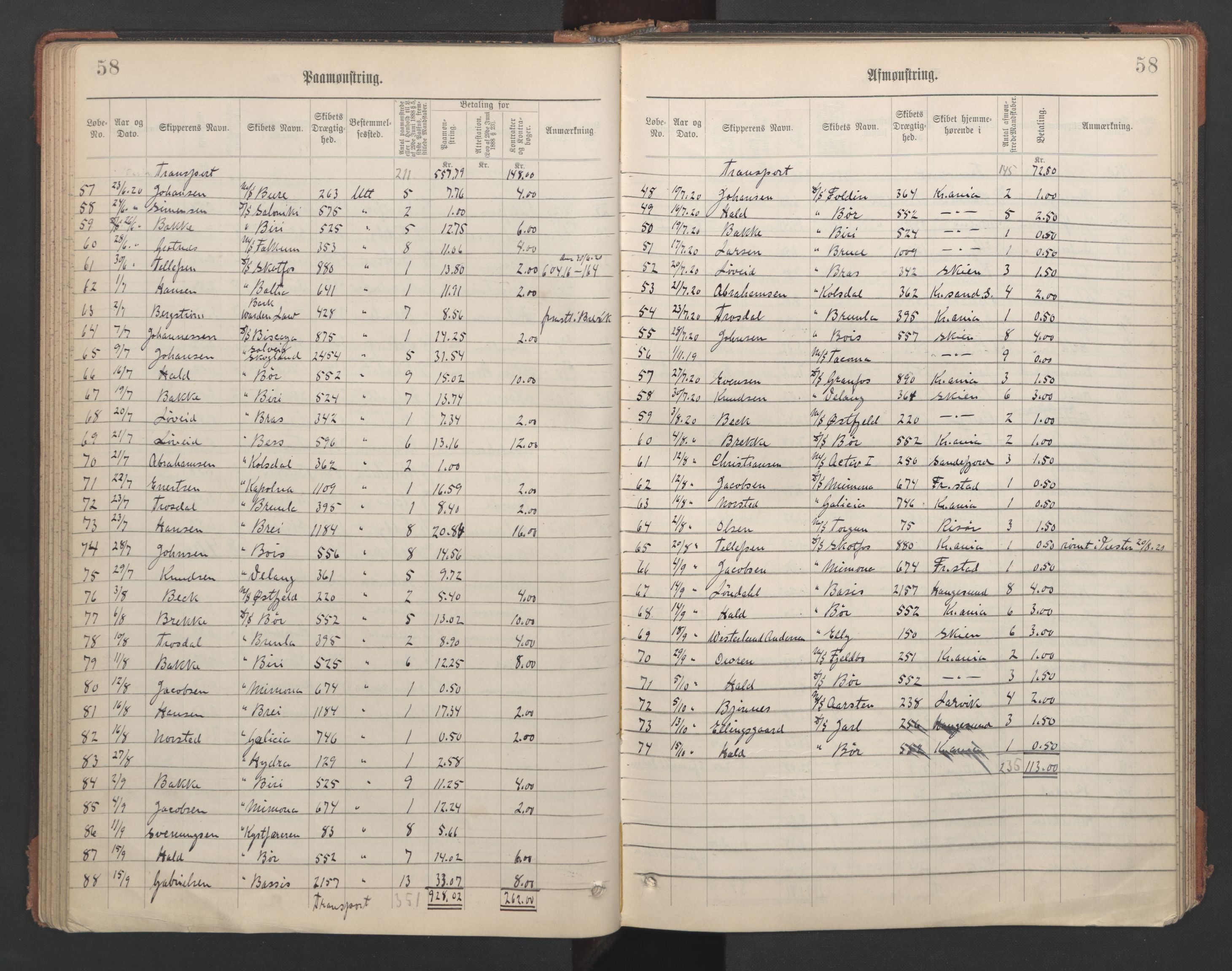 Skien innrulleringskontor, SAKO/A-832/H/Ha/L0003: Mønstringsjournal, 1906-1946, s. 58