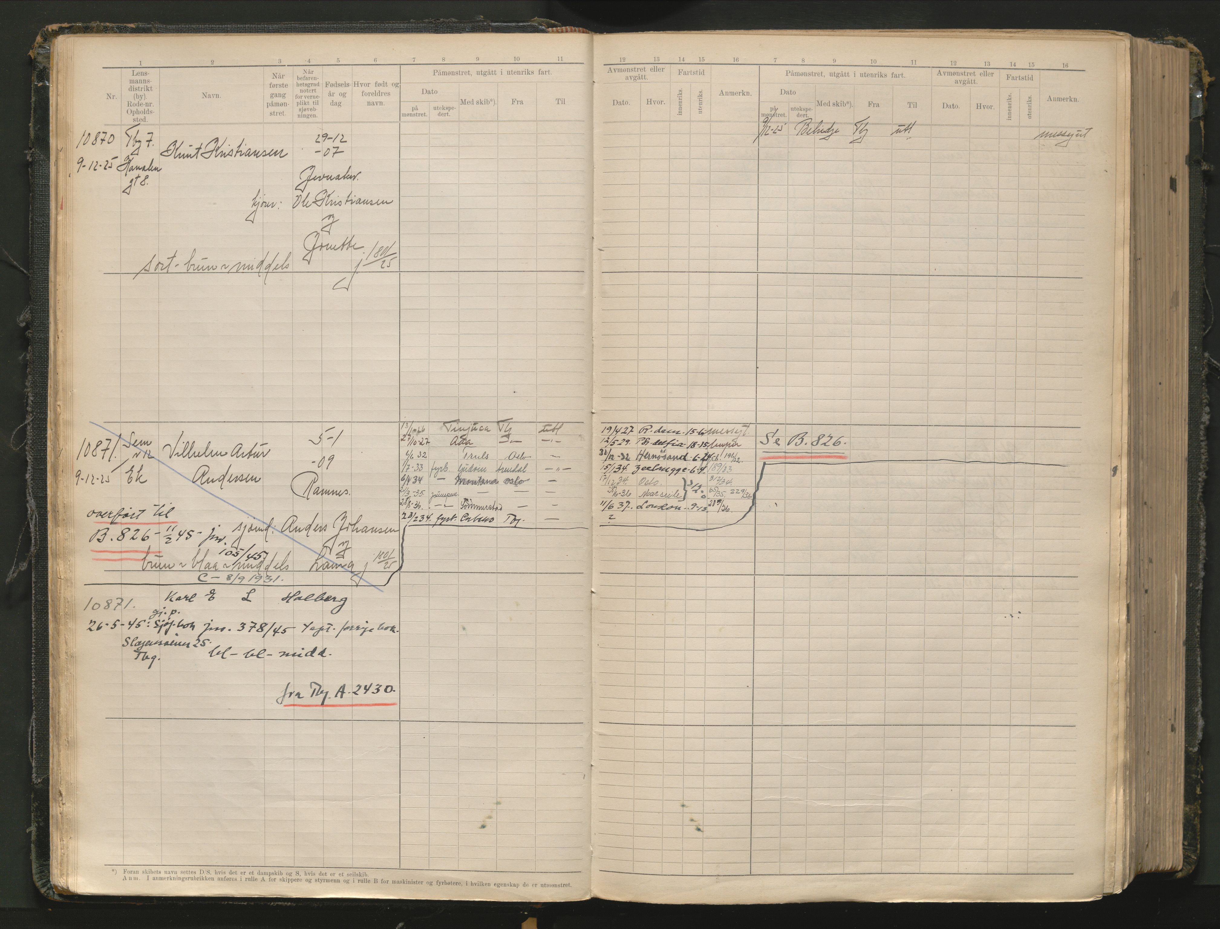 Tønsberg innrulleringskontor, AV/SAKO-A-786/F/Fc/Fcb/L0012: Hovedrulle Patent nr. 10828-12216, 1925-1948