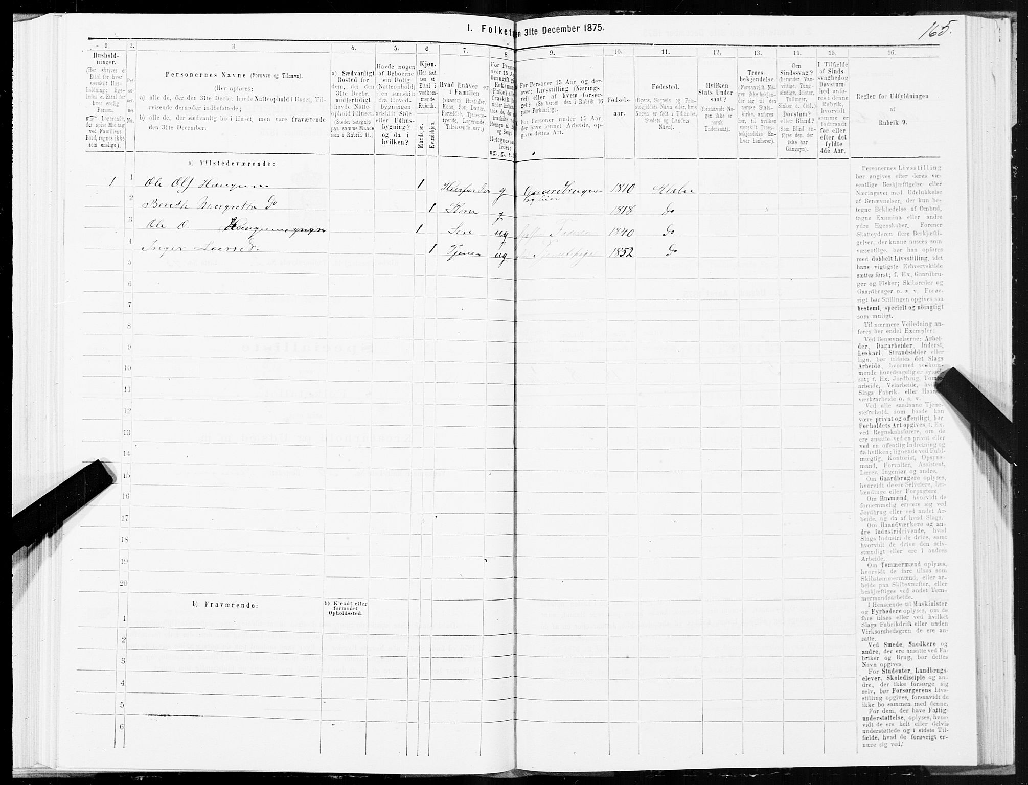SAT, Folketelling 1875 for 1662P Klæbu prestegjeld, 1875, s. 1165