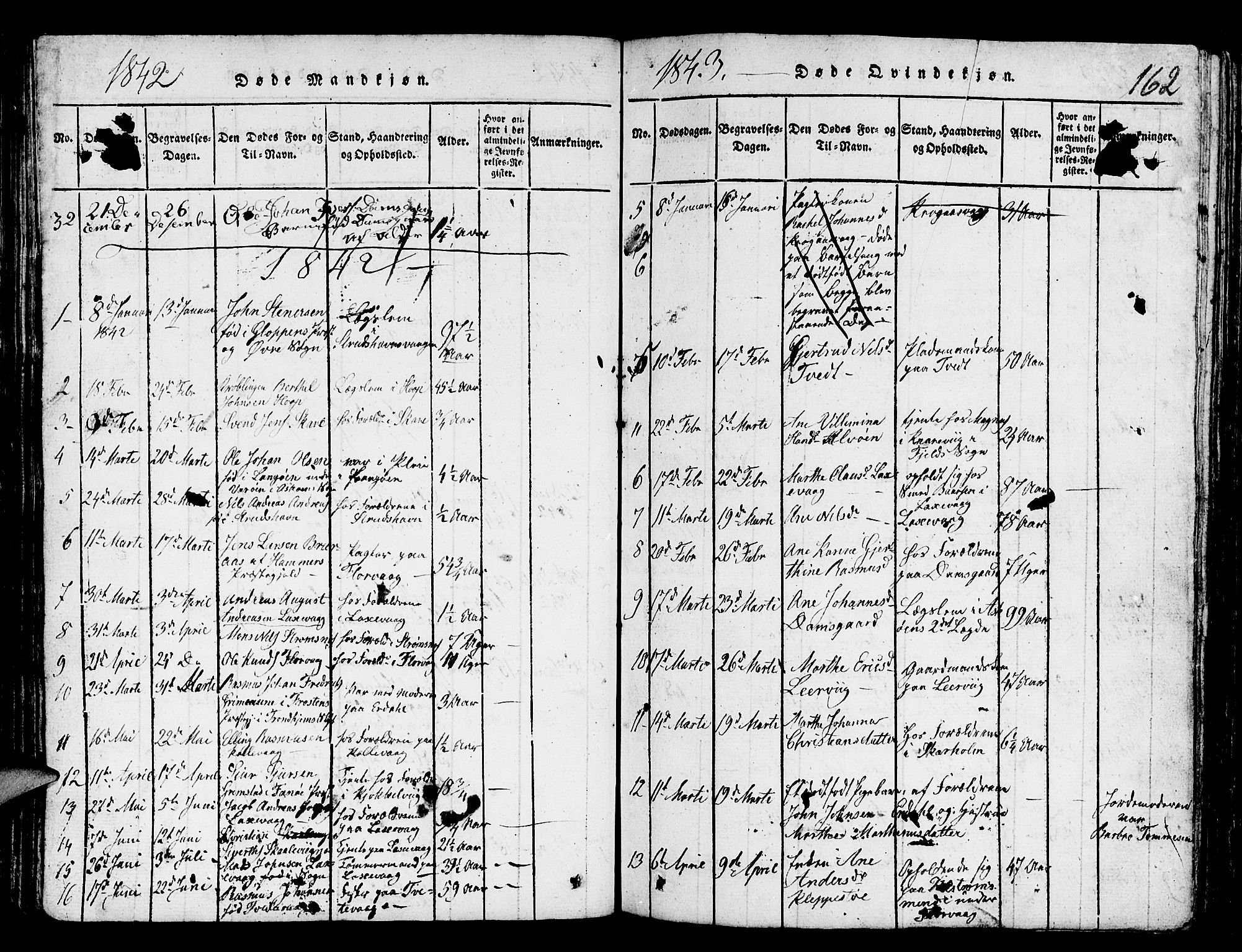 Askøy Sokneprestembete, AV/SAB-A-74101/H/Ha/Hab/Haba/L0002: Klokkerbok nr. A 2, 1815-1846, s. 162